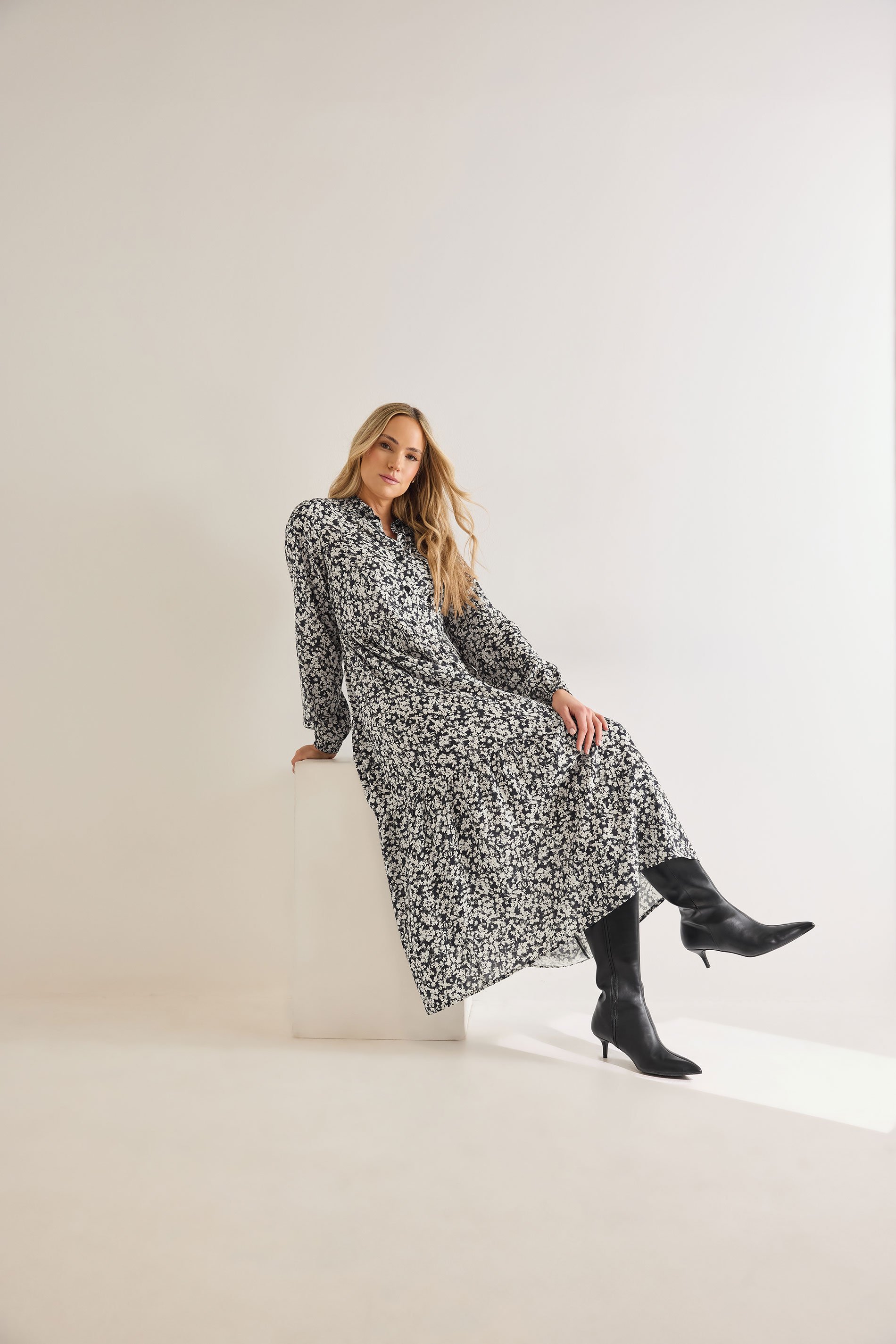 LTS Tall Black Floral Collared Midaxi Dress | Long Tall Sally 3