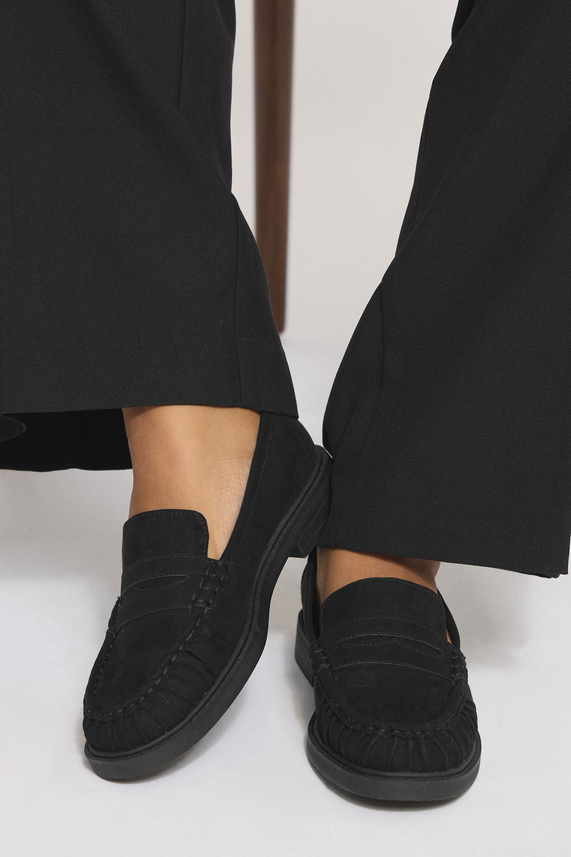 Black Faux Suede Ruched Front Loafers In Extra Wide EEE Fit | Yours Clothing 1