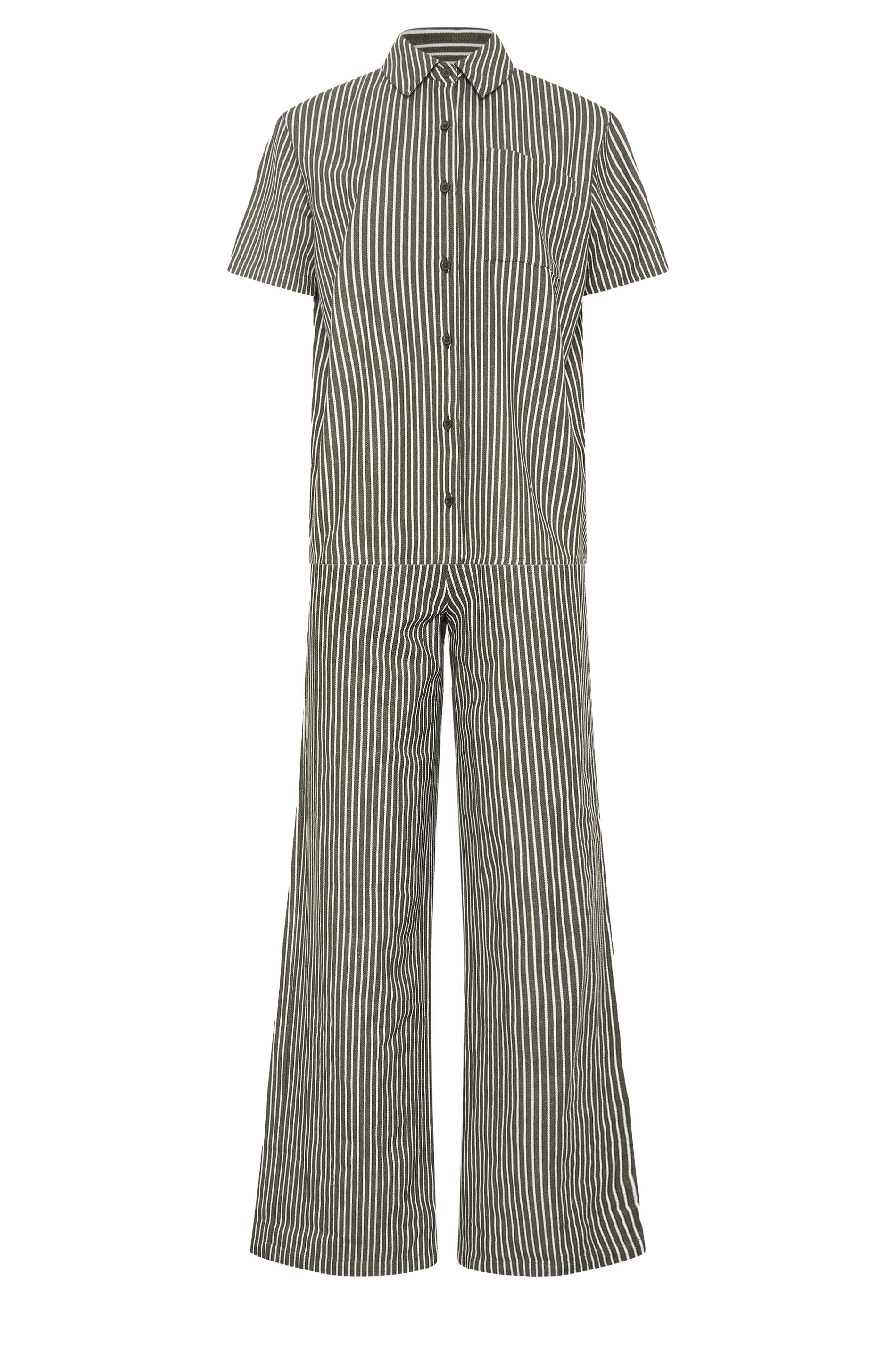 LTS Tall Women's Set Olive Green Stripe Button Cotton Shirt & Trousers | Long Tall Sally 10