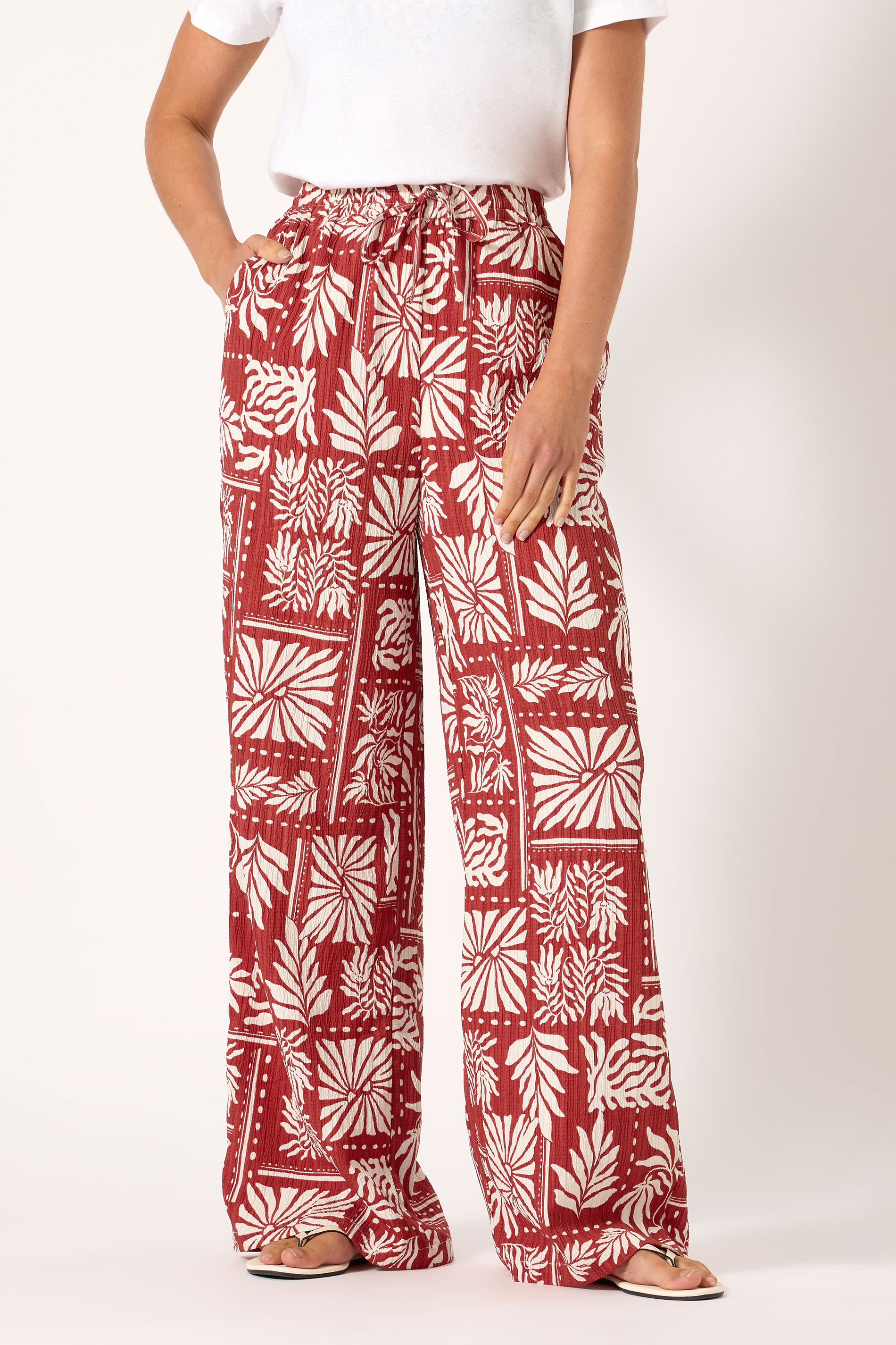 LTS Tall Rust Orange Palm Print Wide Leg Trousers | Long Tall Sally 2