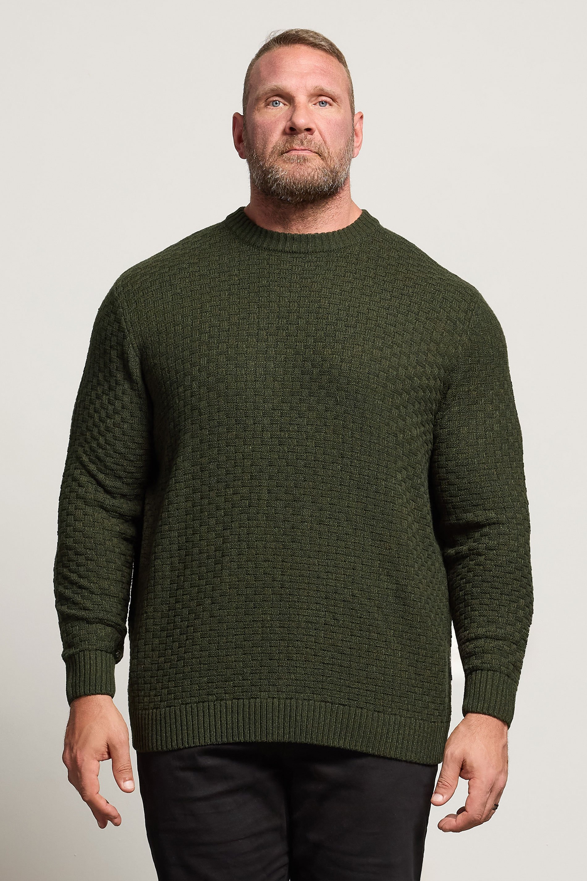 BadRhino Big & Tall Dark Green Textured Crew Neck Knitted Jumper | BadRhino 3