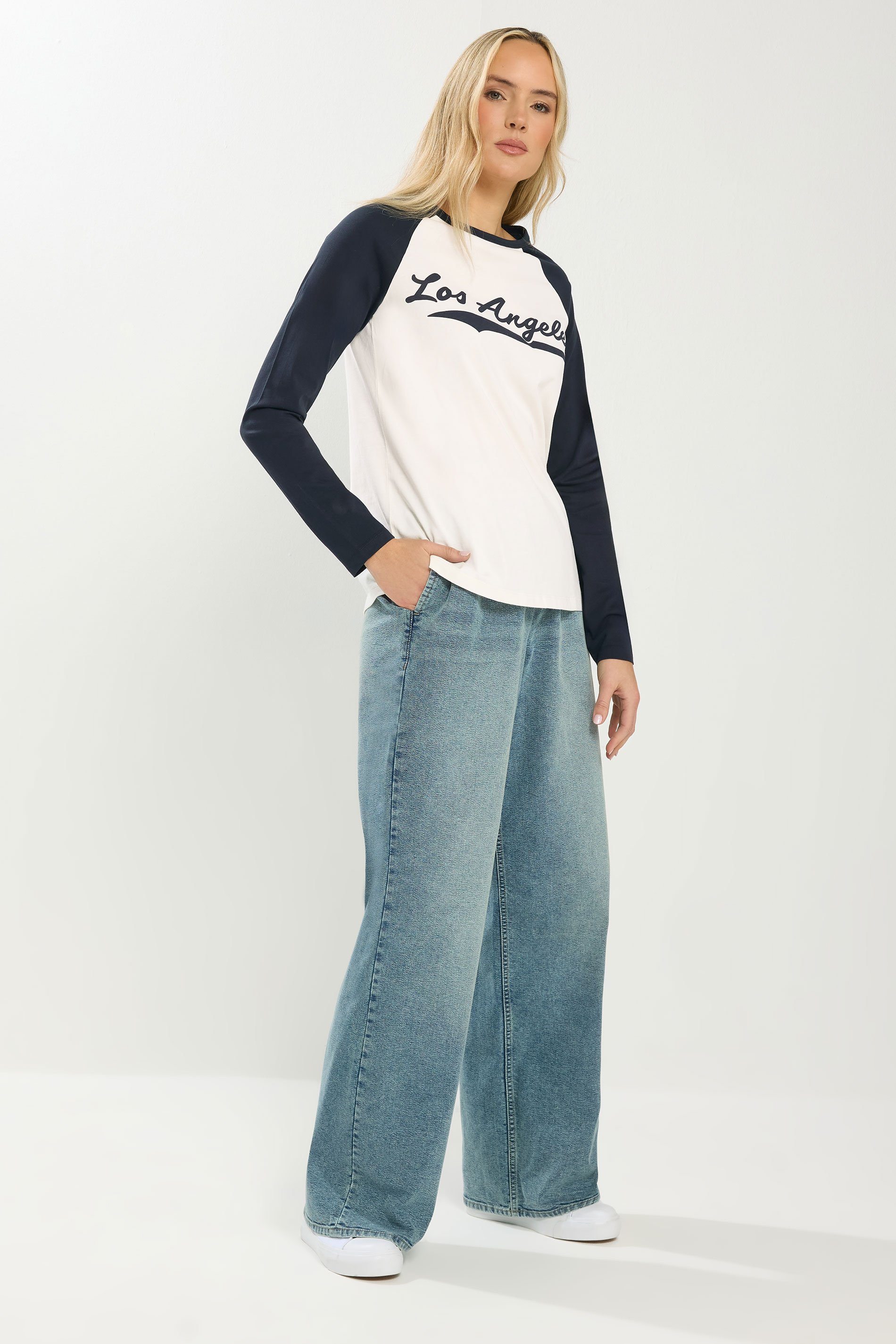 LTS Tall Women's Navy Blue & Cream 'Los Angeles' Slogan T-Shirt | Long Tall Sally 3