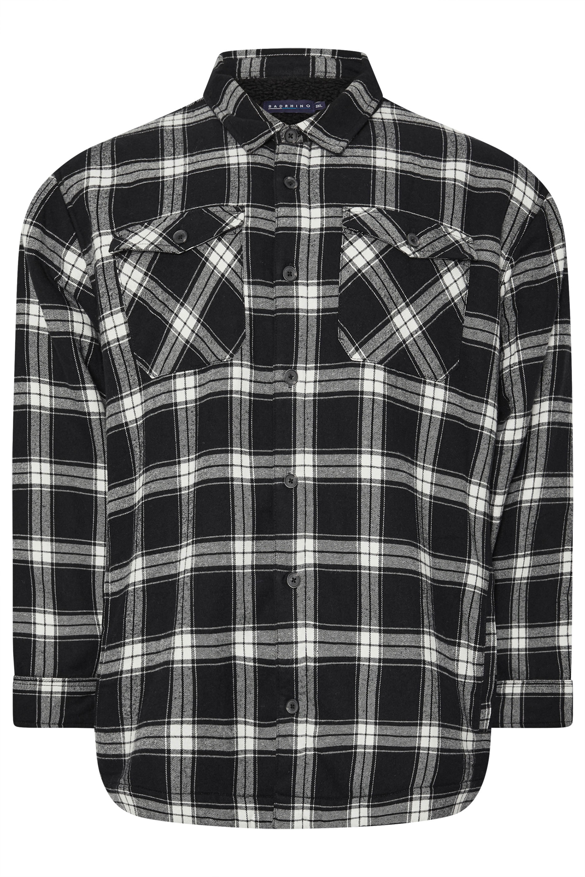 BadRhino Big & Tall Black Checked Borg Shacket | BadRhino 6