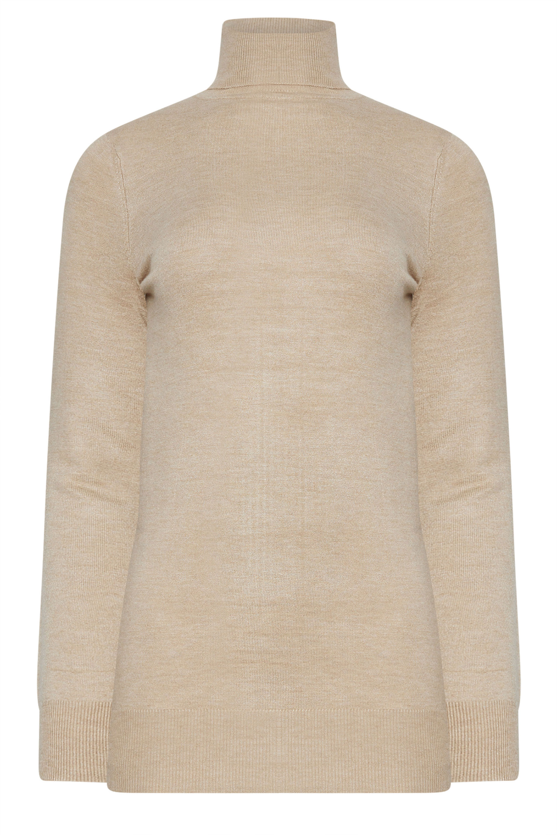LTS Tall Beige Brown Long Sleeve Roll Neck Jumper | Long Tall Sally 5