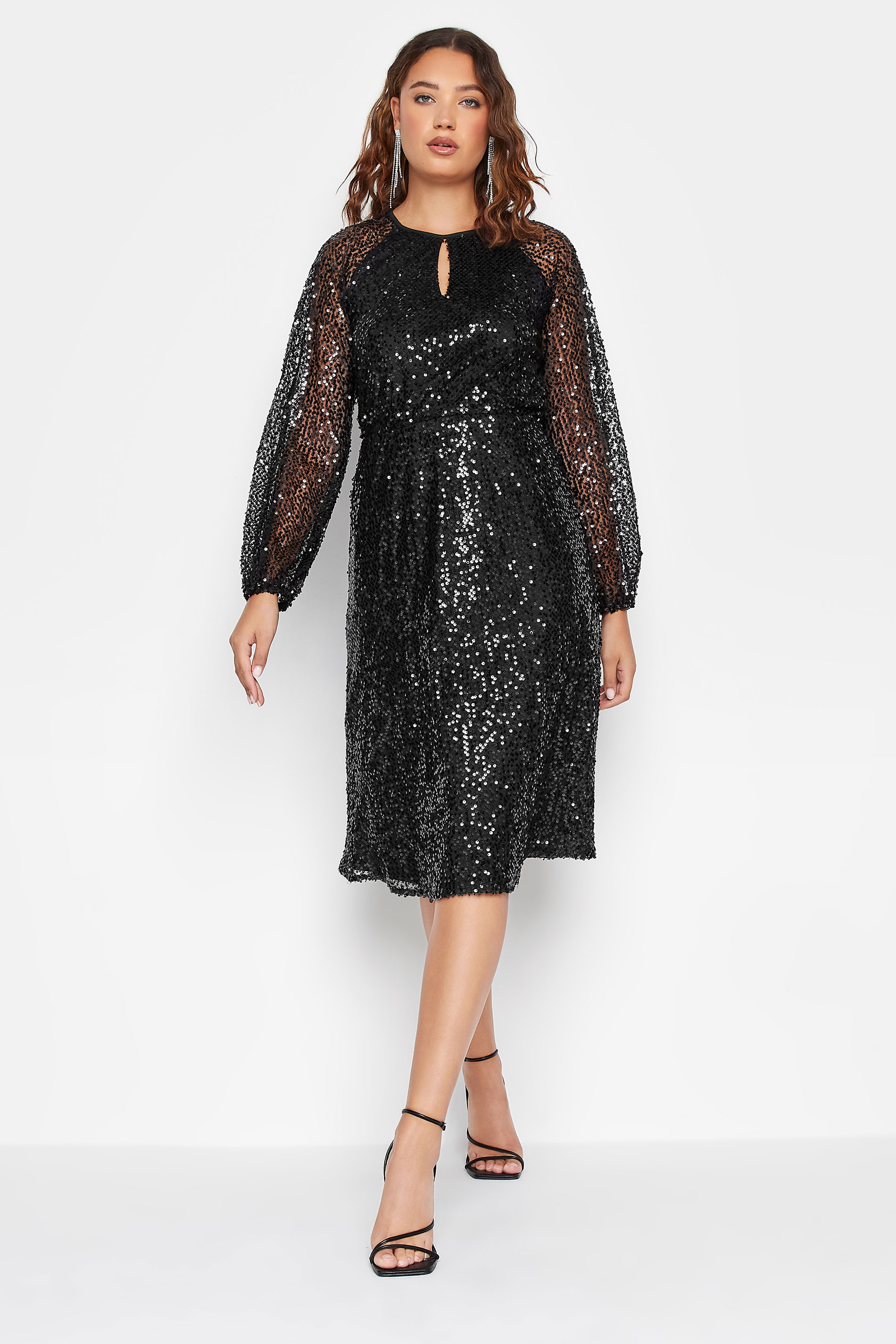 LTS Tall Black Sequin Embellished Keyhole Midi Dress | Long Tall Sally 2