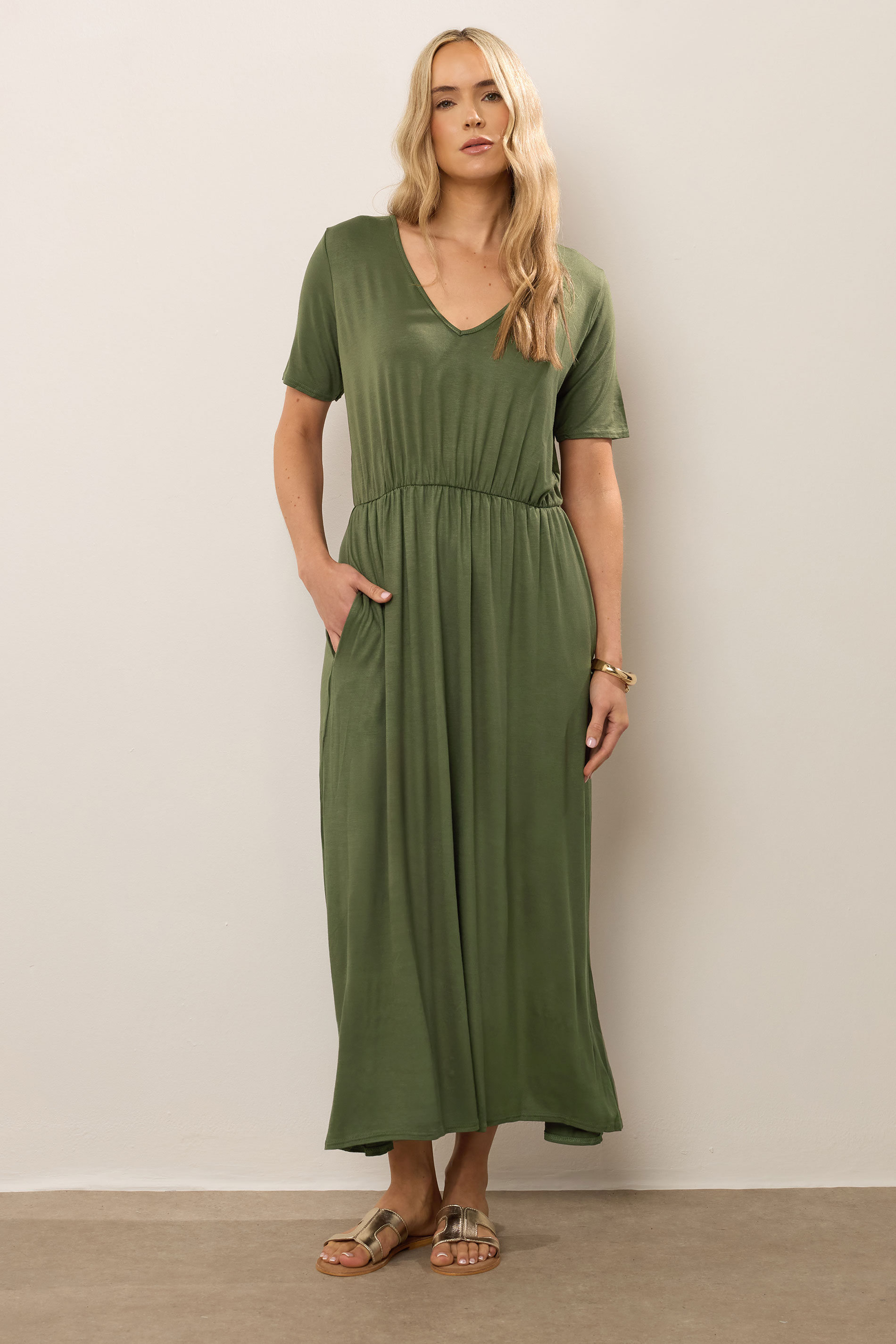 LTS Tall Women's Khaki Green Maxi T-Shirt Dress | Long Tall Sally 2
