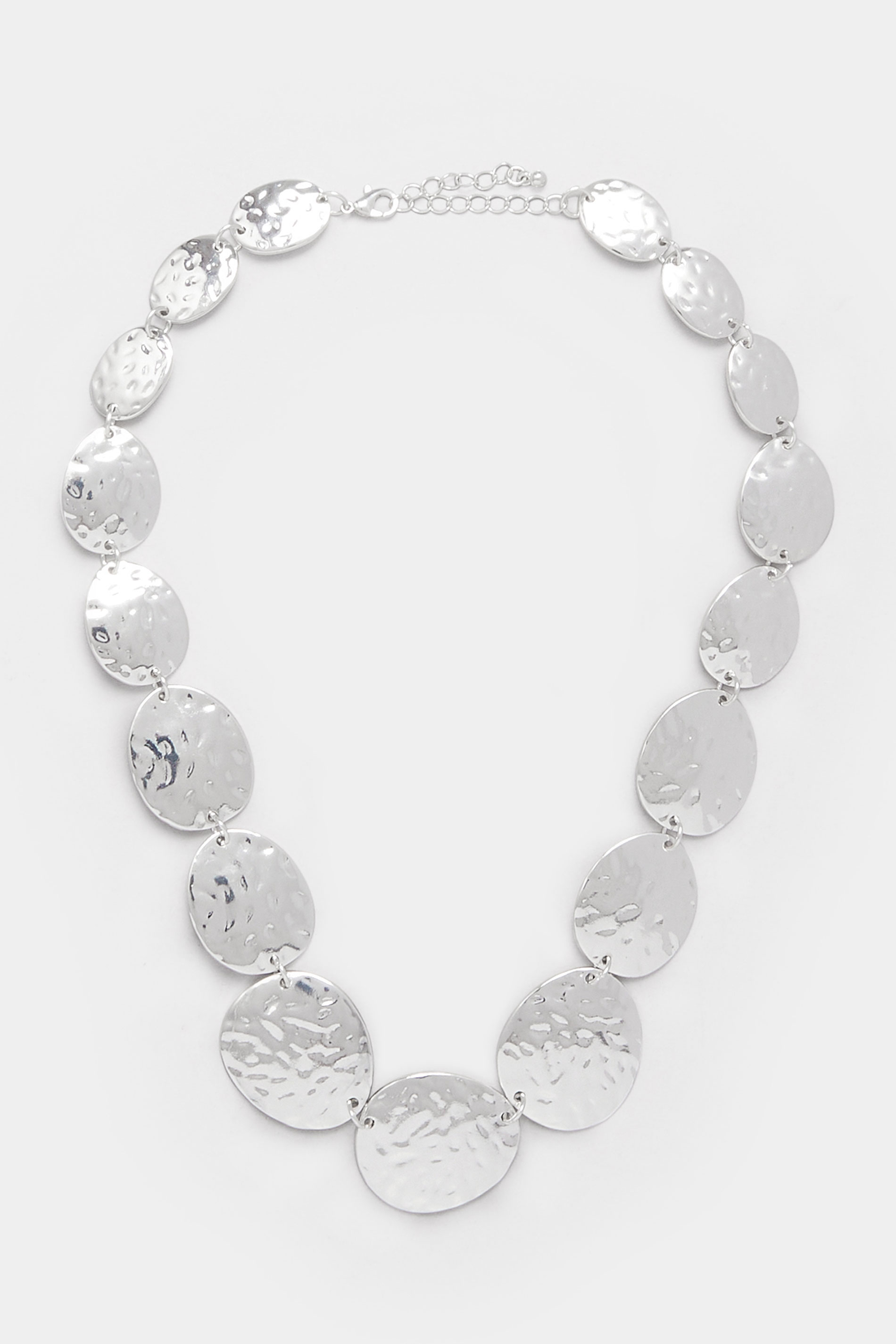 Silver Tone Statement Hammered Disc Necklace | Yours Clothing 2