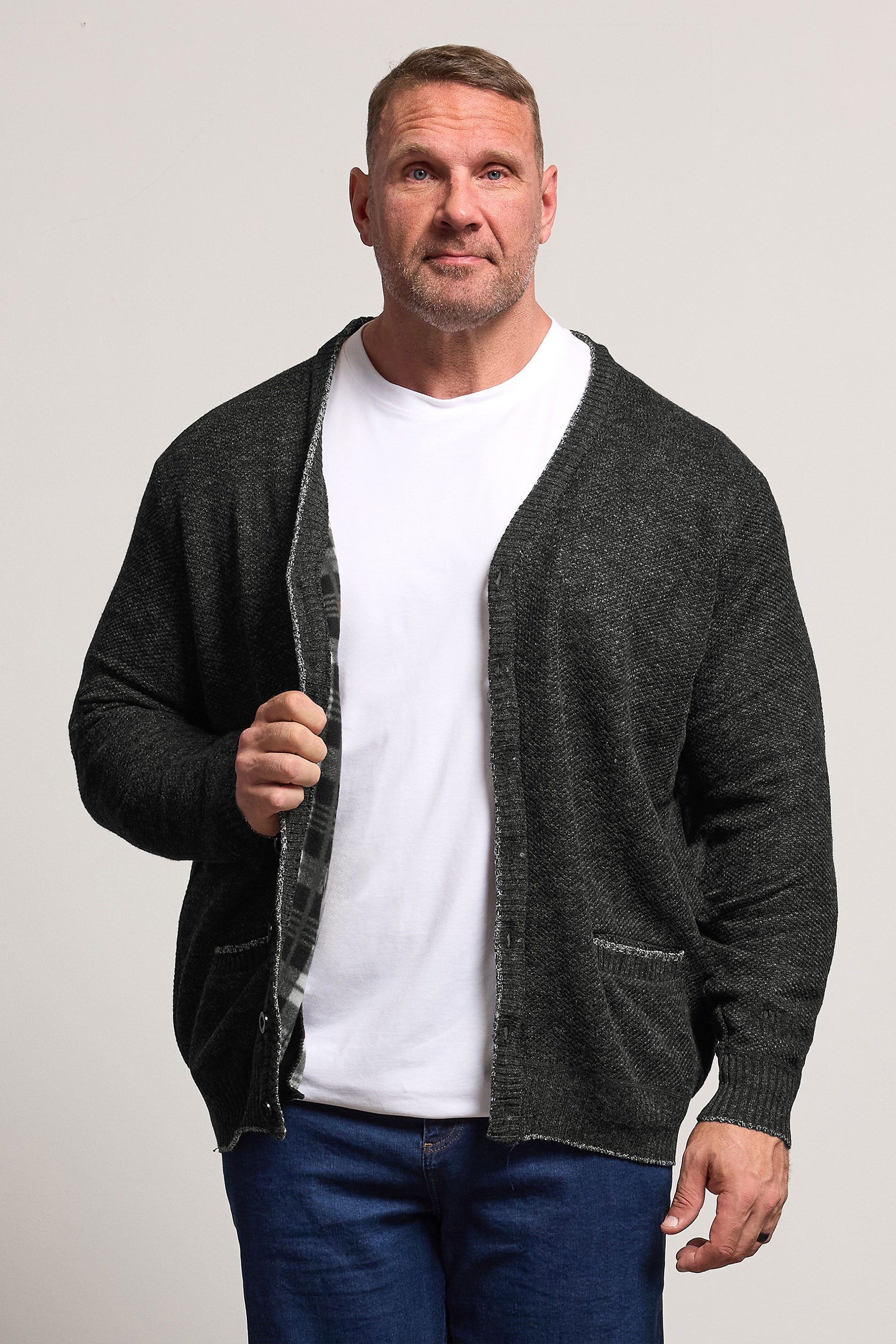 D555 Big & Tall Charcoal Grey Marl Knitted Cardigan | BadRhino 4