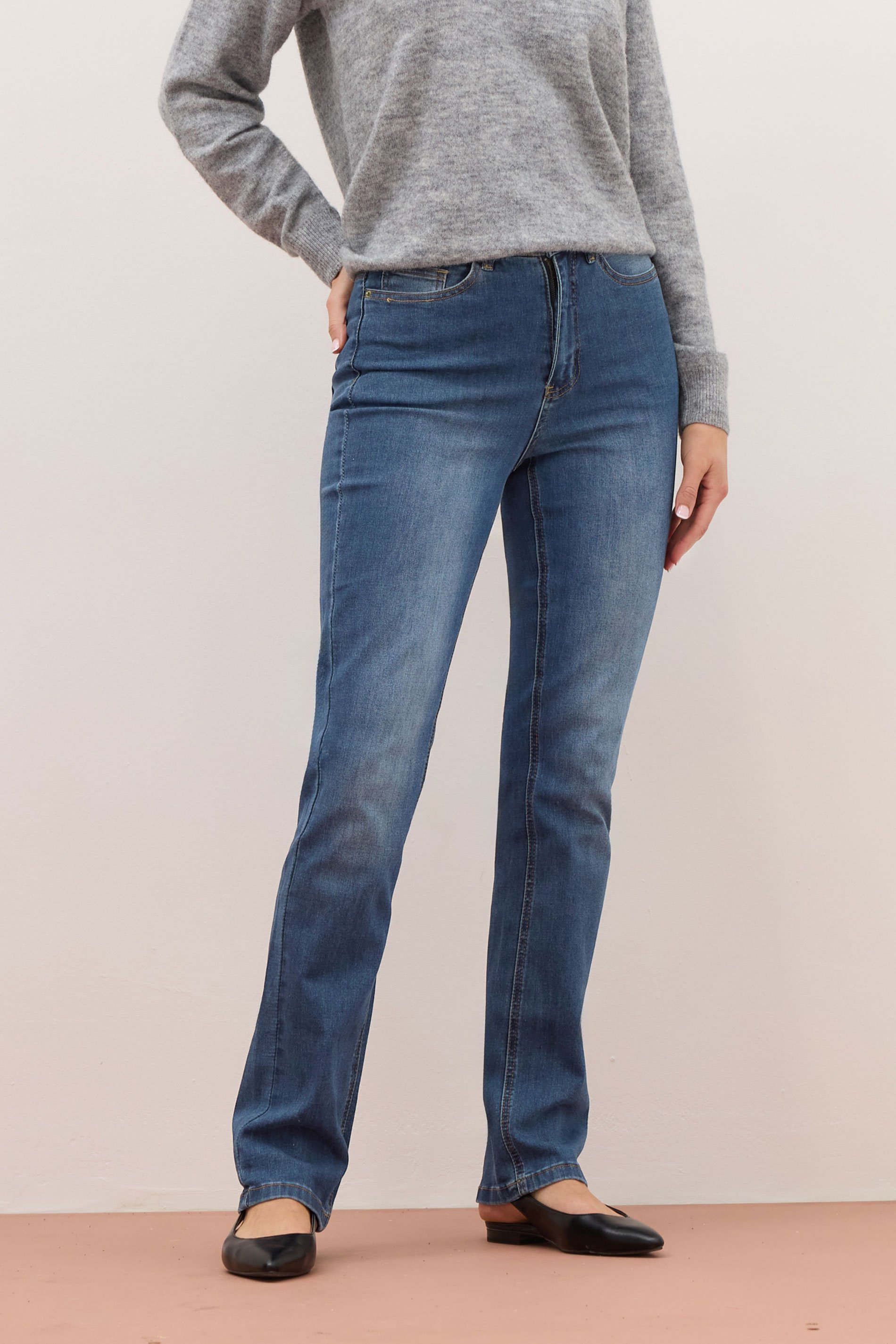 LTS PREMIUM Tall Womens Mid Blue IVY Stretch Straight Leg Jeans | Long Tall Sally 3
