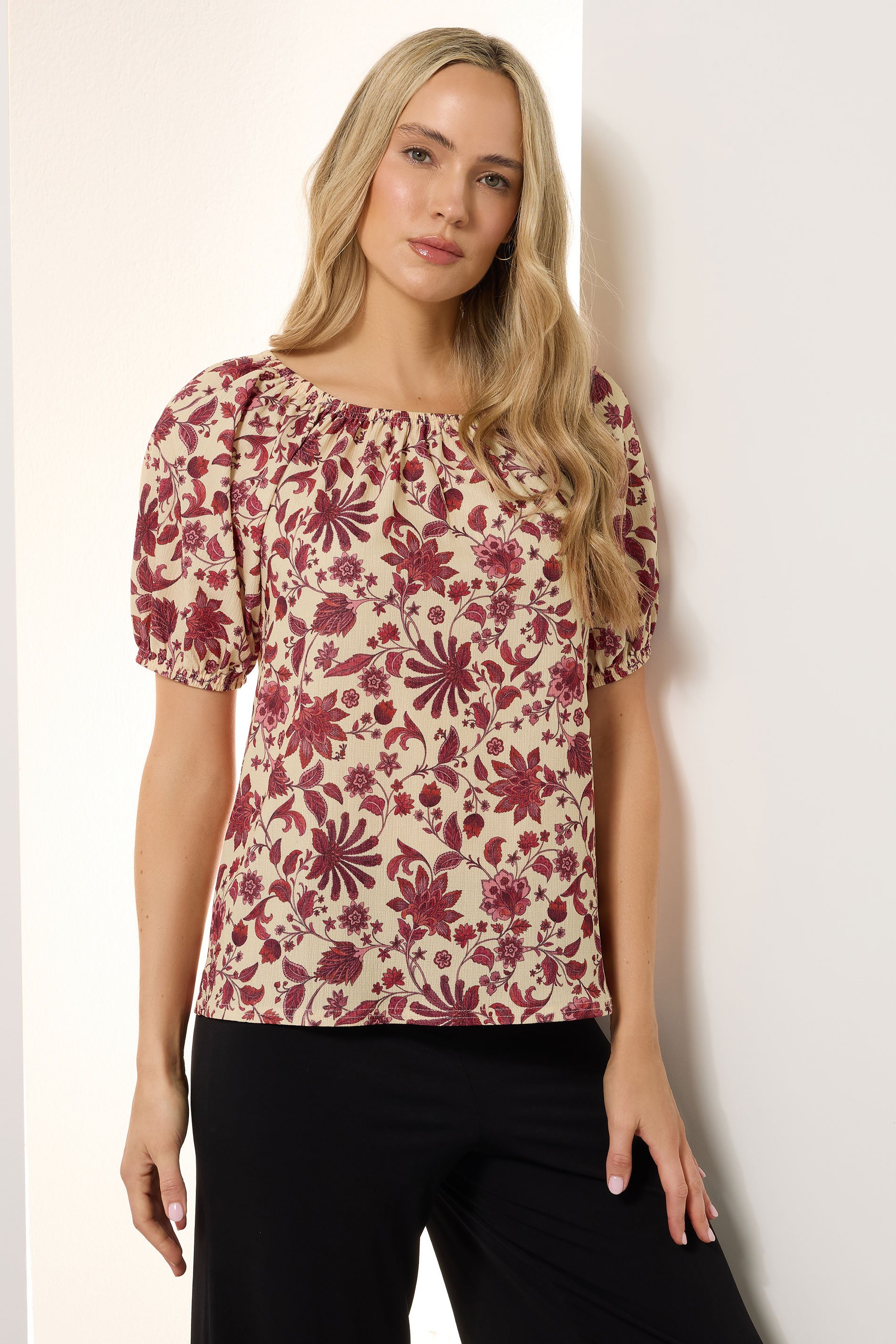 LTS Tall Women's Coral Red Floral Print Tie Front Top | Long Tall Sally 2