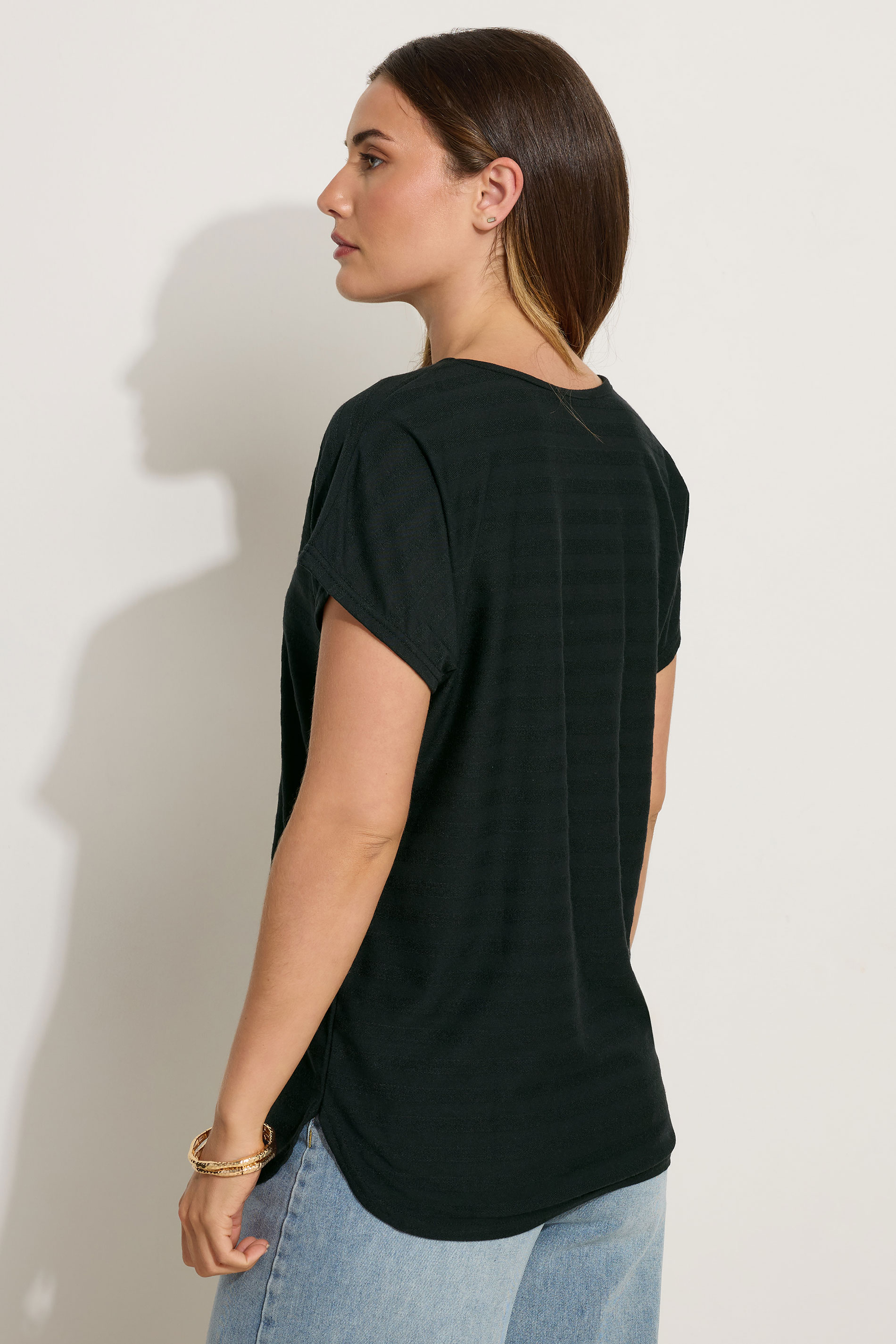 LTS Tall Black Shadow Stripe V-Neck Boxy Top | Long Tall Sally 3