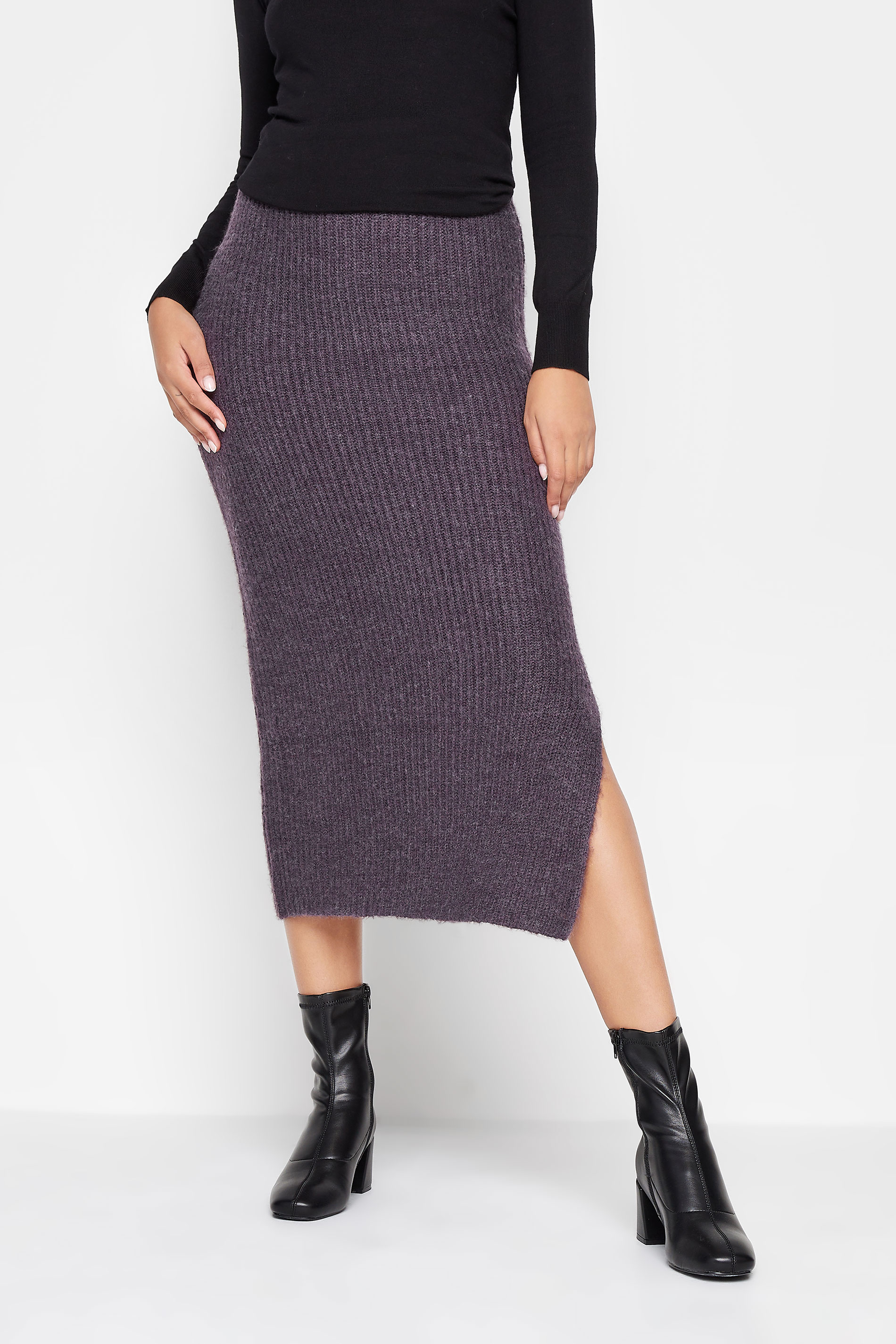 LTS Tall Dark Purple Midi Knitted Skirt | Long Tall Sally 1