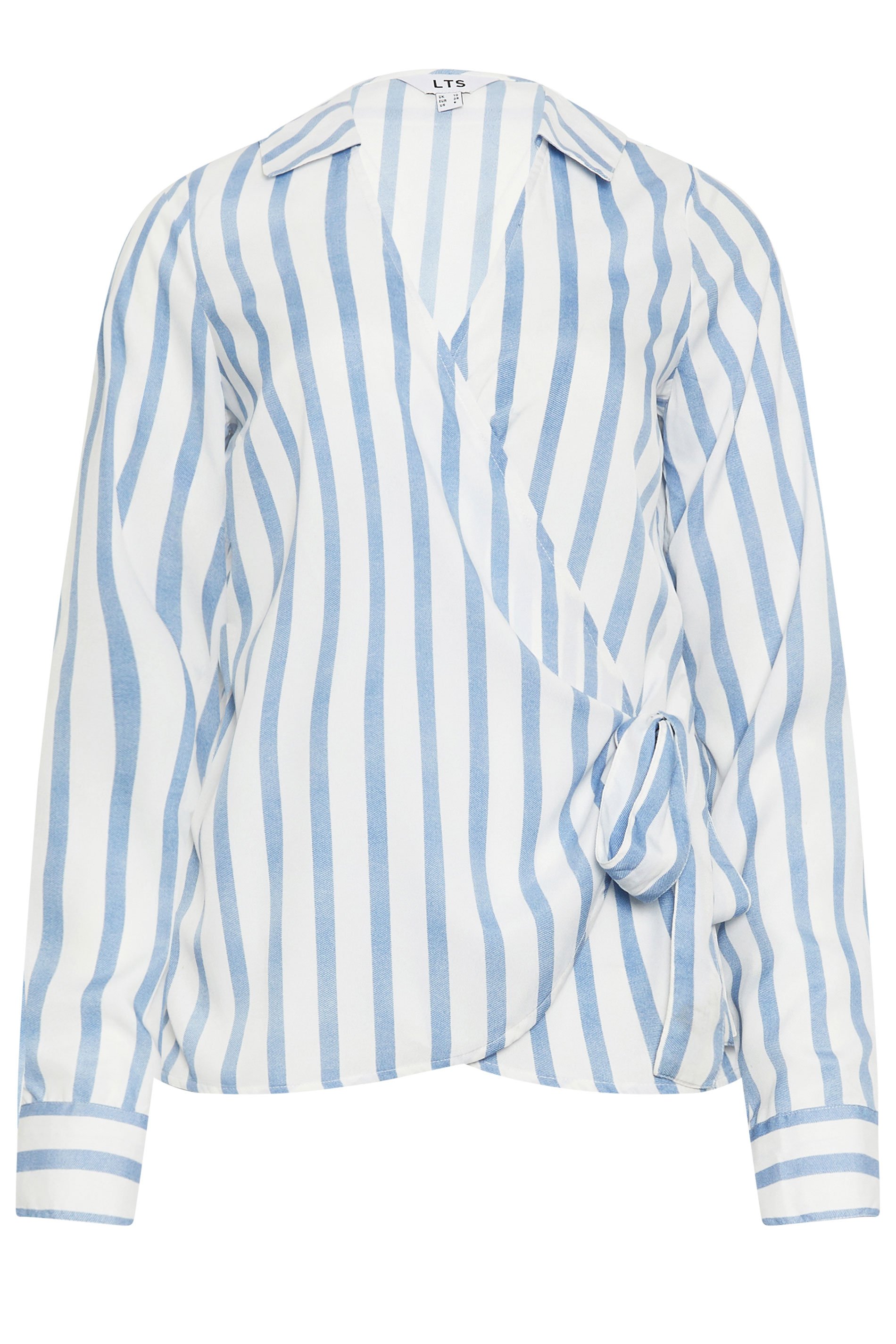 LTS Tall Womens Blue & White Stripe Collared Wrap Top | Long Tall Sally 6