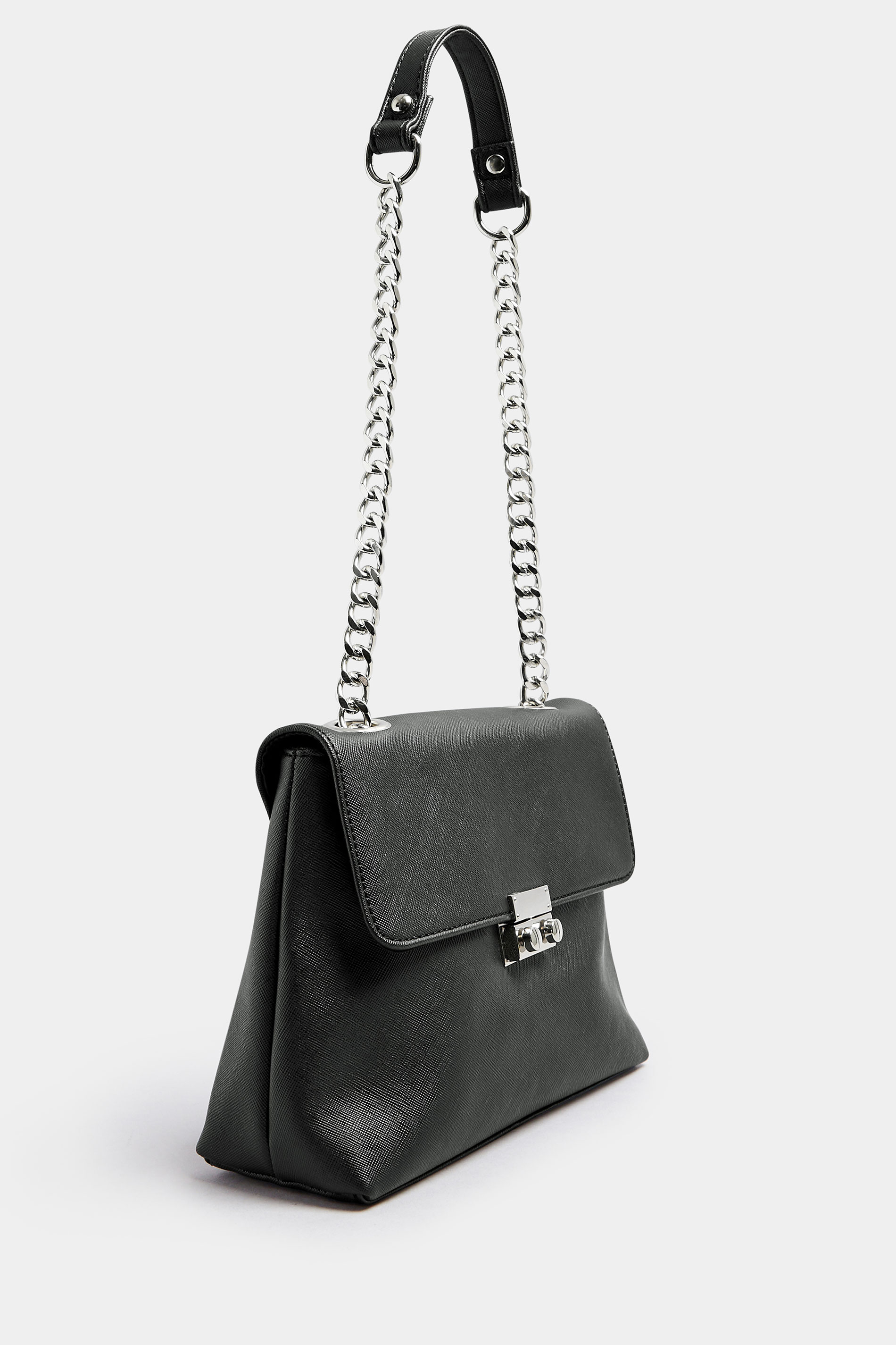 Black Faux Leather Chain Detail Shoulder Bag | Yours Clothing 2