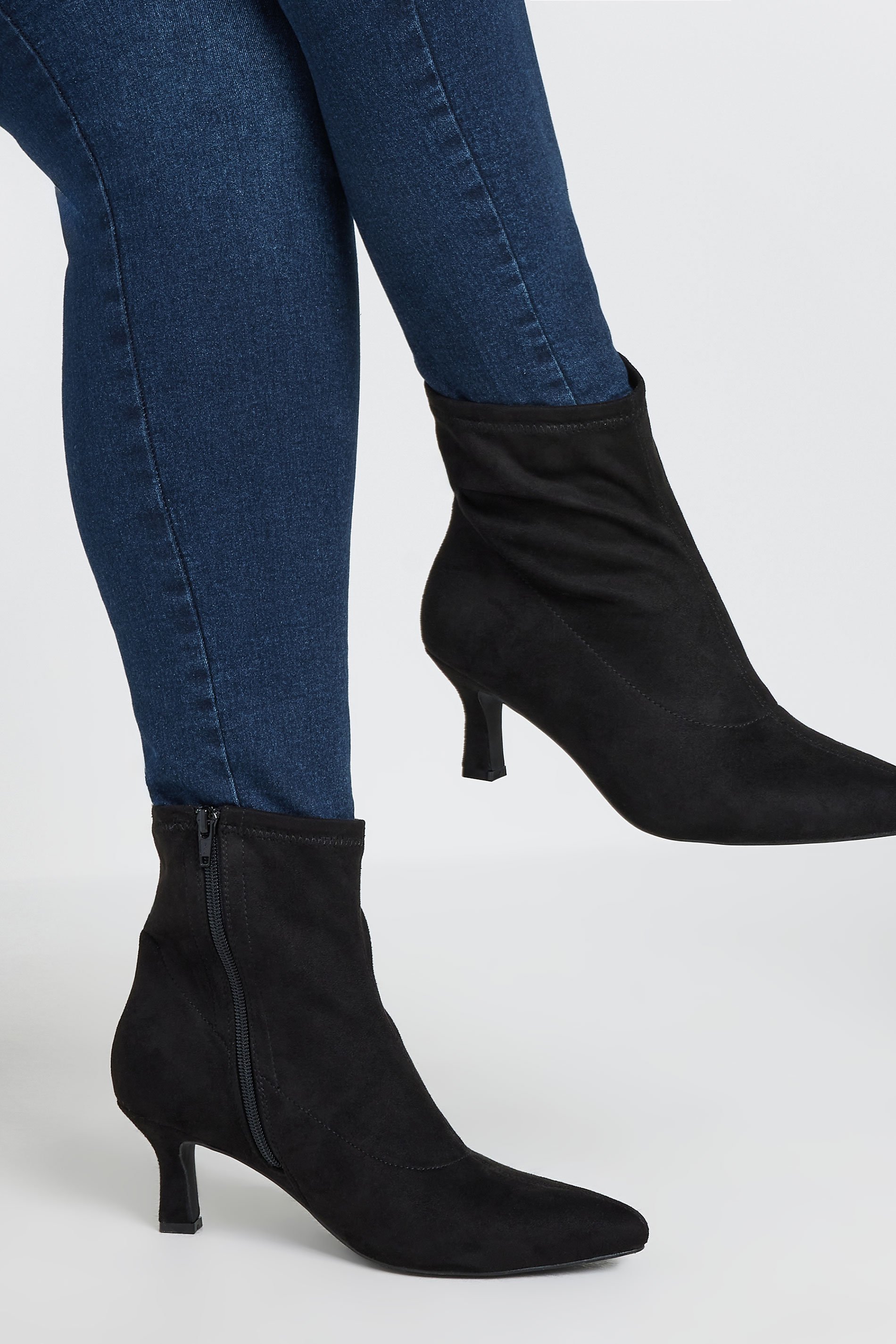 Black Faux Suede Point Heeled Ankle Boots In Extra Wide EEE Fit | Yours Clothing  2