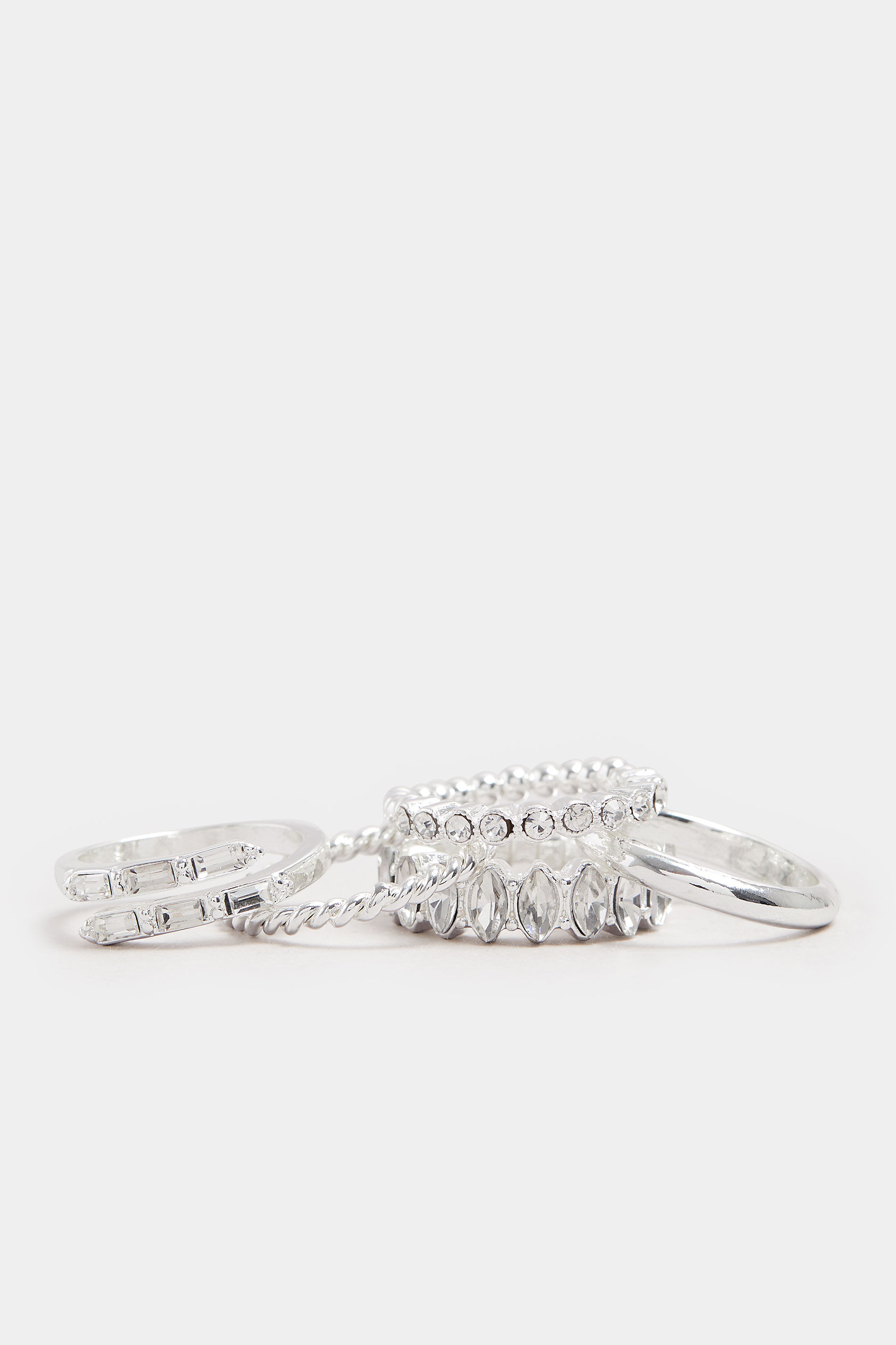 5 Pack Silver Tone Mixed Diamante Ring Set | Yours Clothing 3
