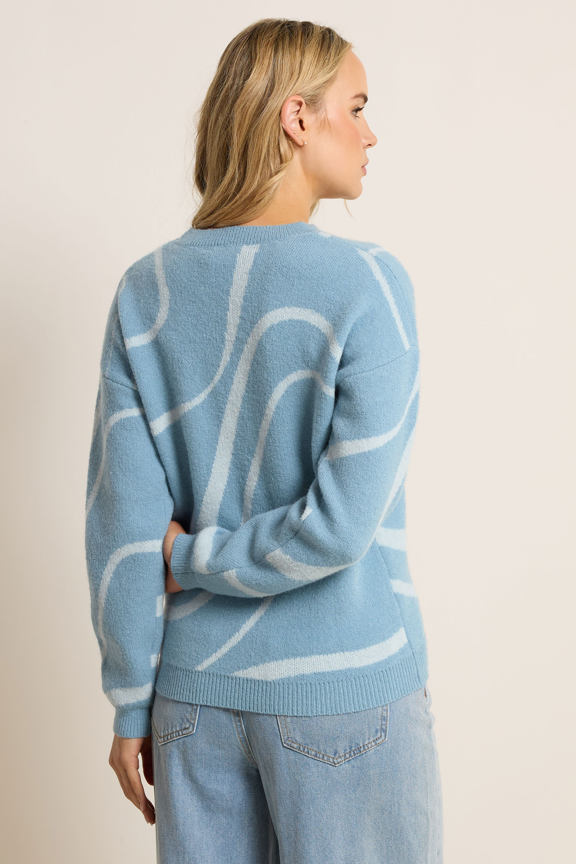 LTS Tall Light Blue Abstract Knitted Jumper | Long Tall Sally 3