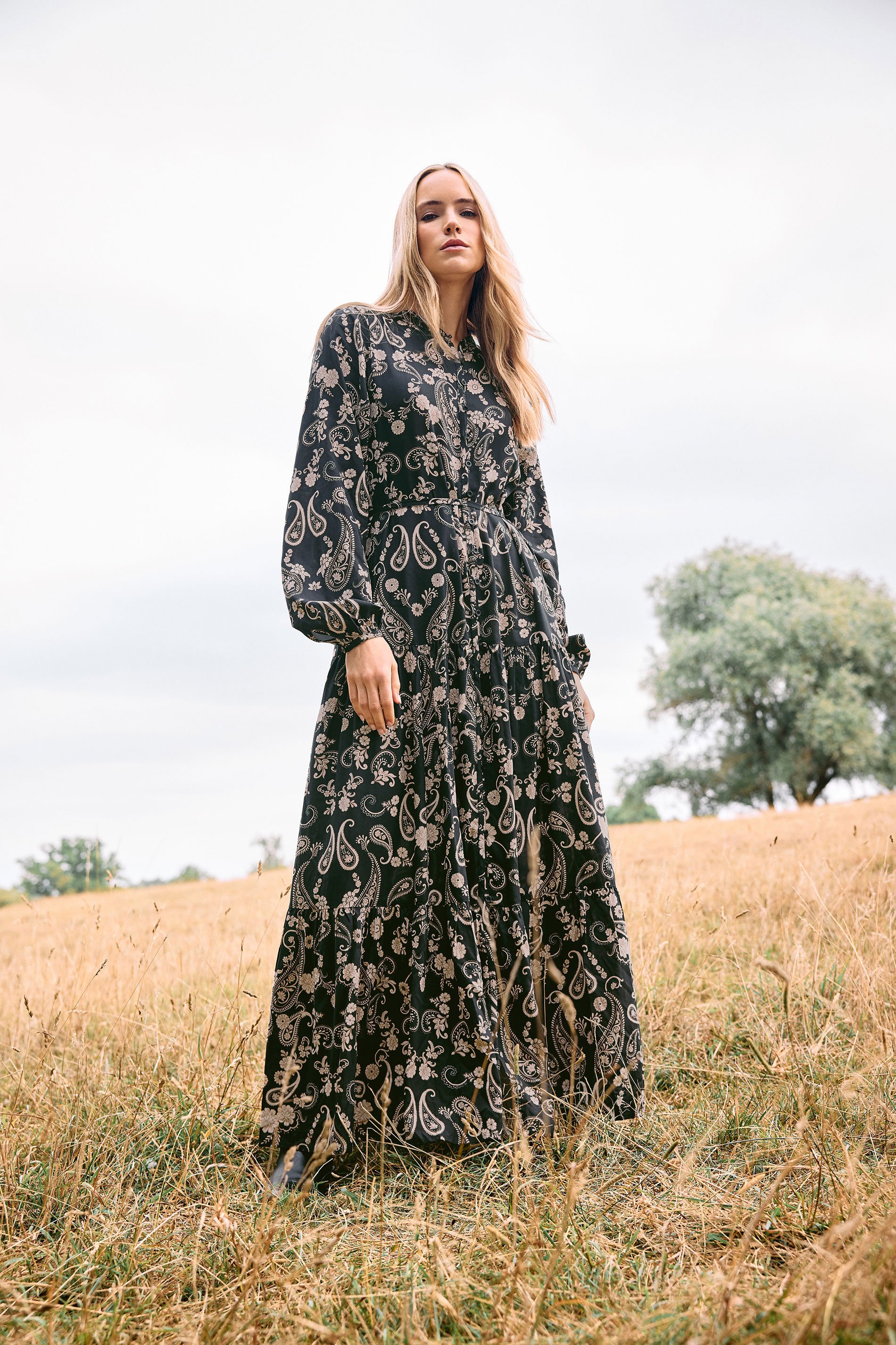 LTS Tall Black Paisley Tie Waist Maxi Dress | Long Tall Sally 1