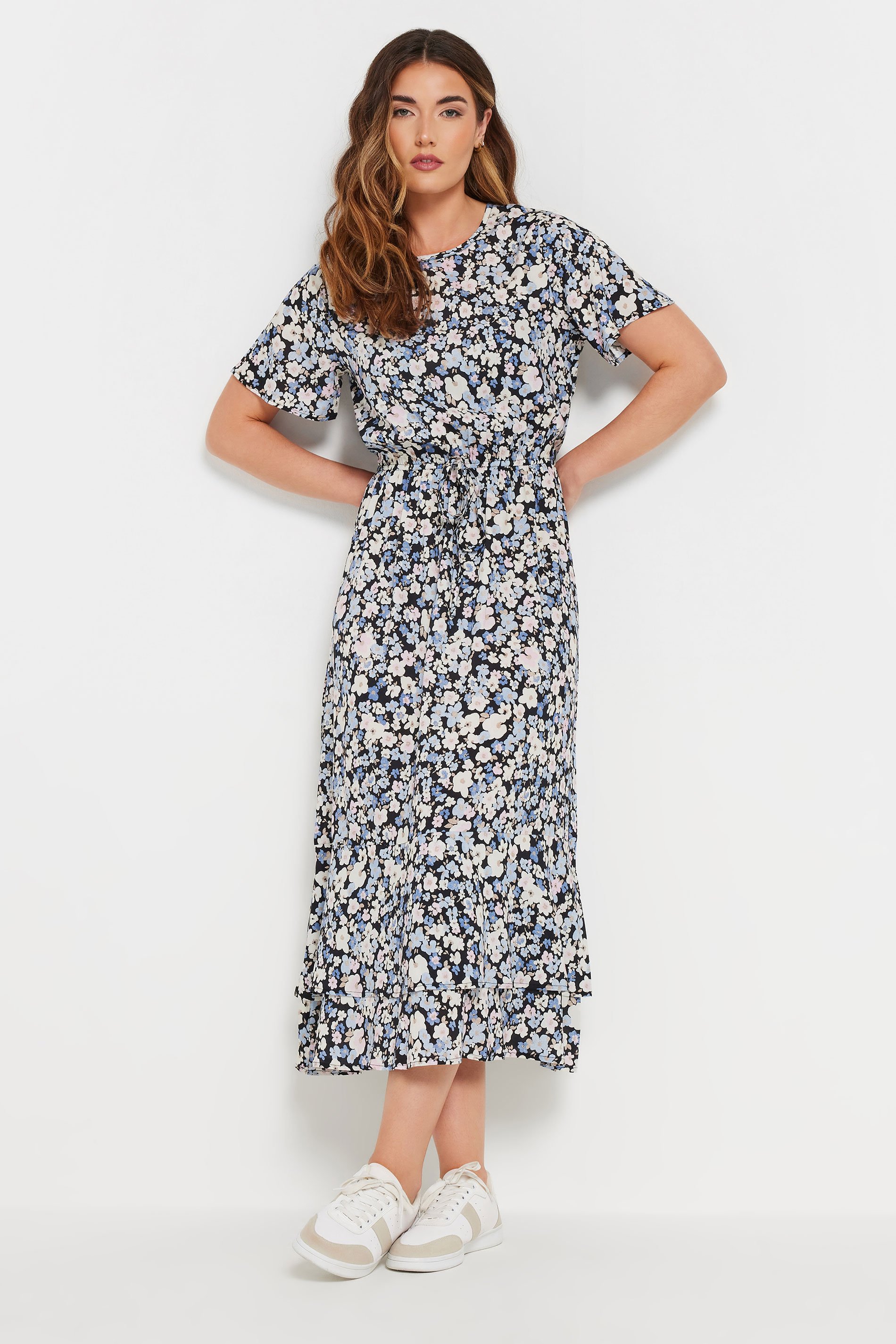 LTS Tall Blue Woven Floral Tie Waist Midaxi Dress | Long Tall Sally 2