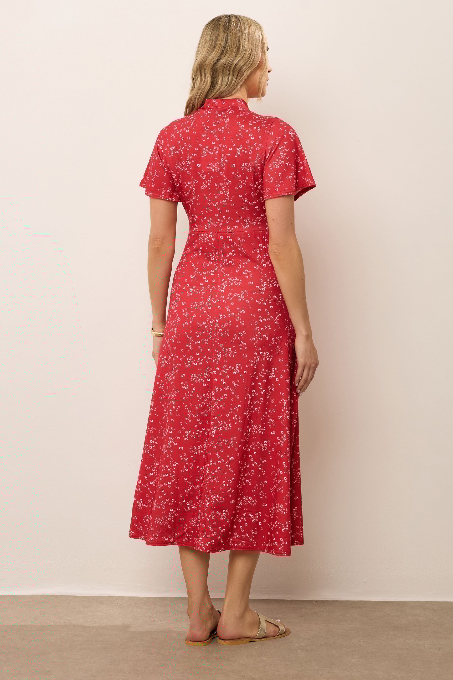 LTS Tall Red Ditsy Print Keyhole Midi Dress | Long Tall Sally 3