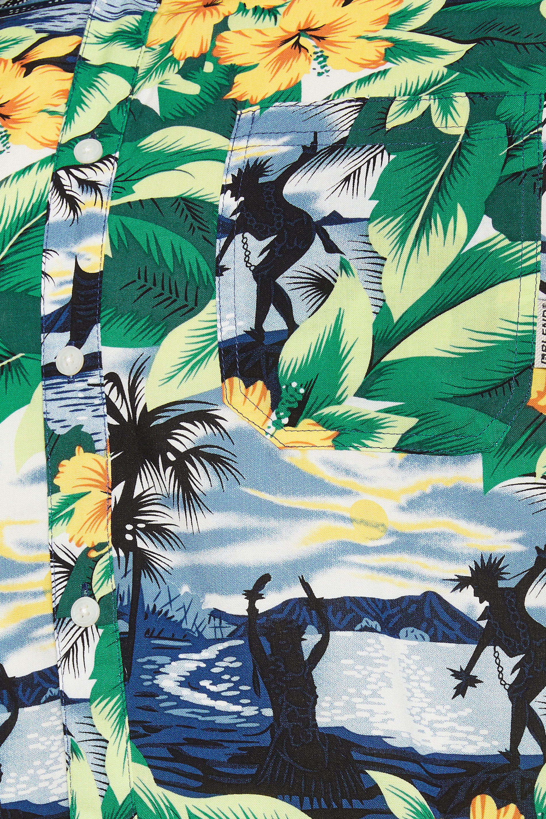 BLEND Big & Tall Yellow & Blue Beach Print Short Sleeve Shirt | BadRhino 2