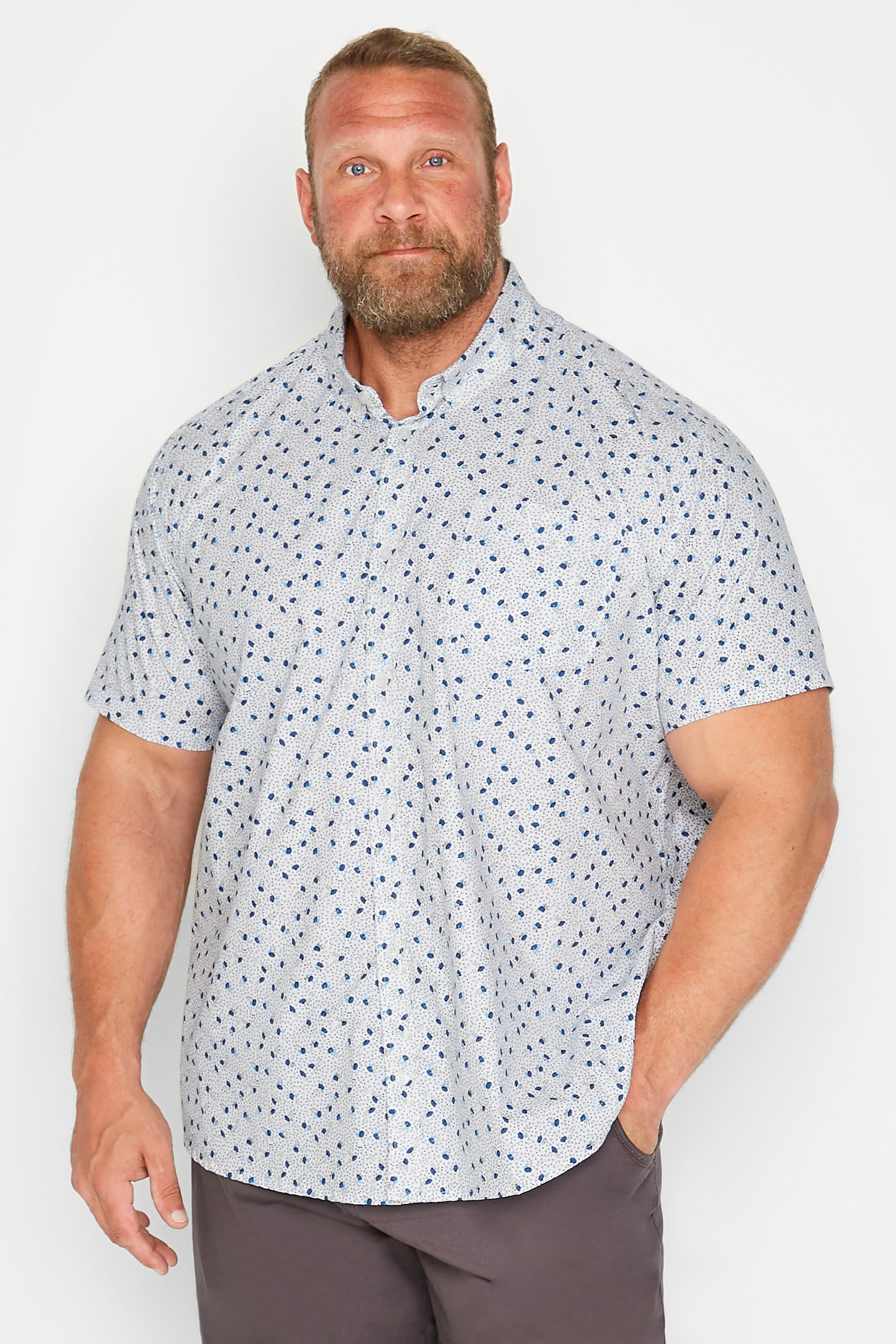 BadRhino Big & Tall White Floral Print Short Sleeve Shirt | BadRhino 1