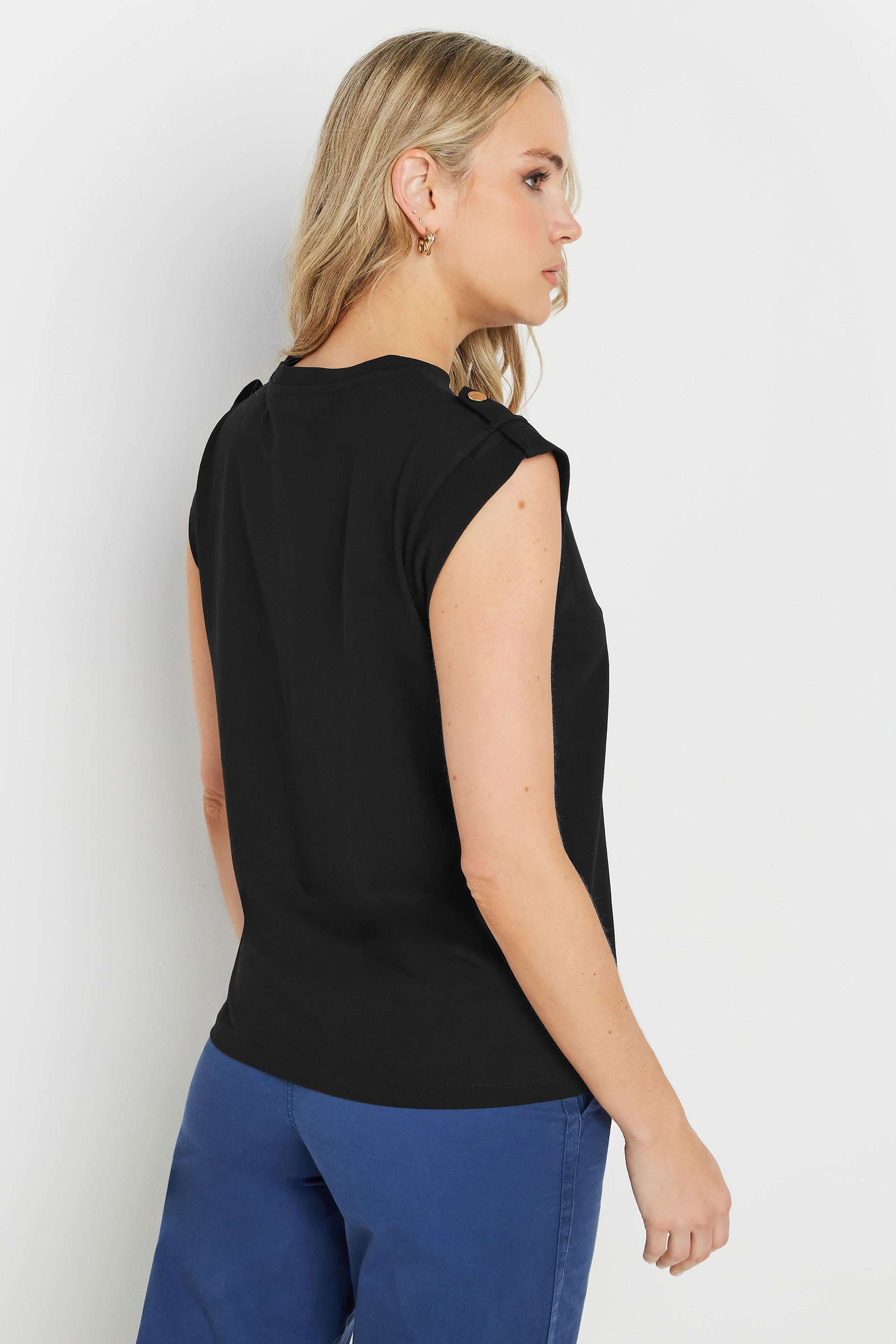 LTS Tall Black Cotton Shoulder Tab T-Shirt | Long Tall Sally 3