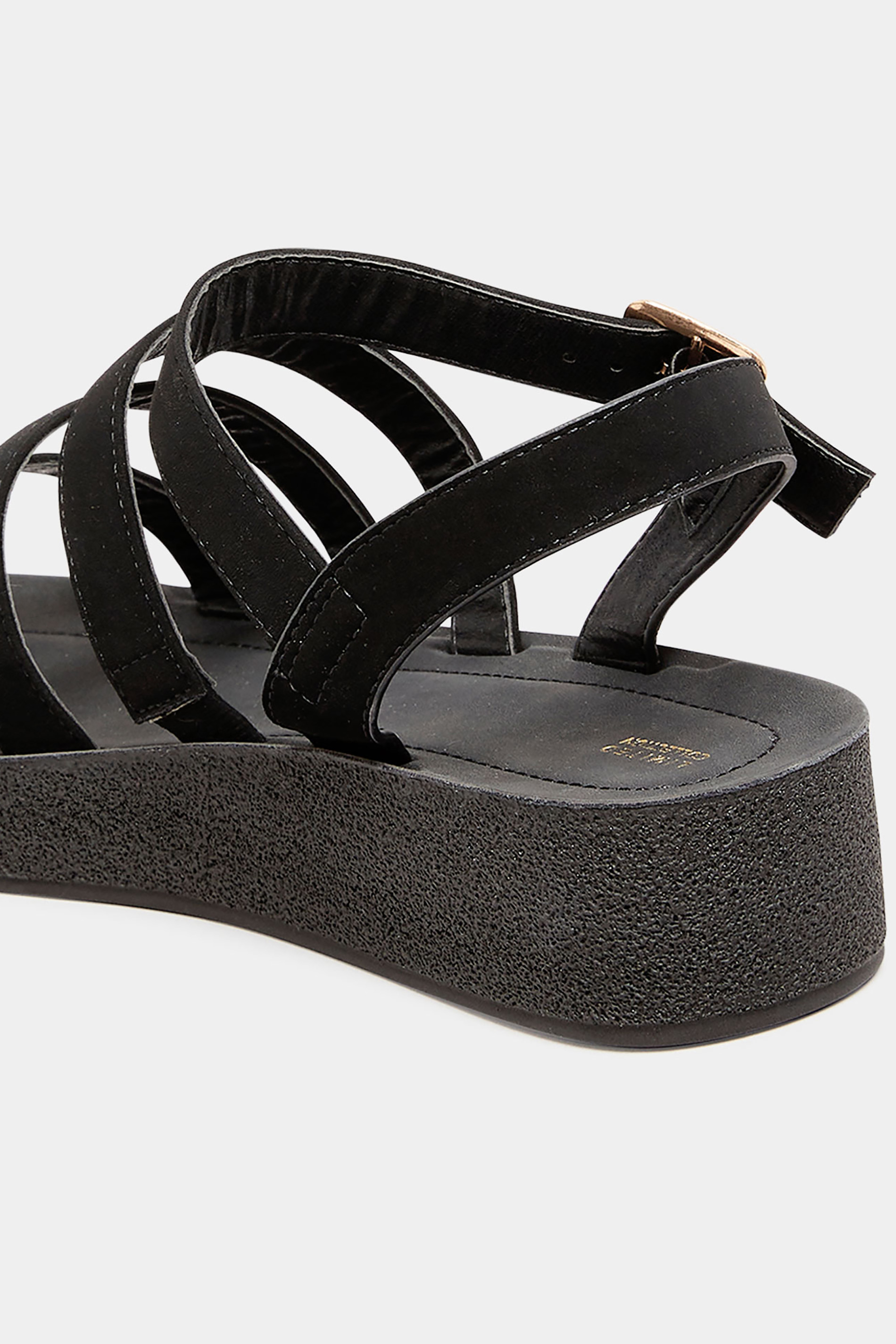 Yours Black Multi Strap Sporty Platform Sandals In Extra Wide Fit 4