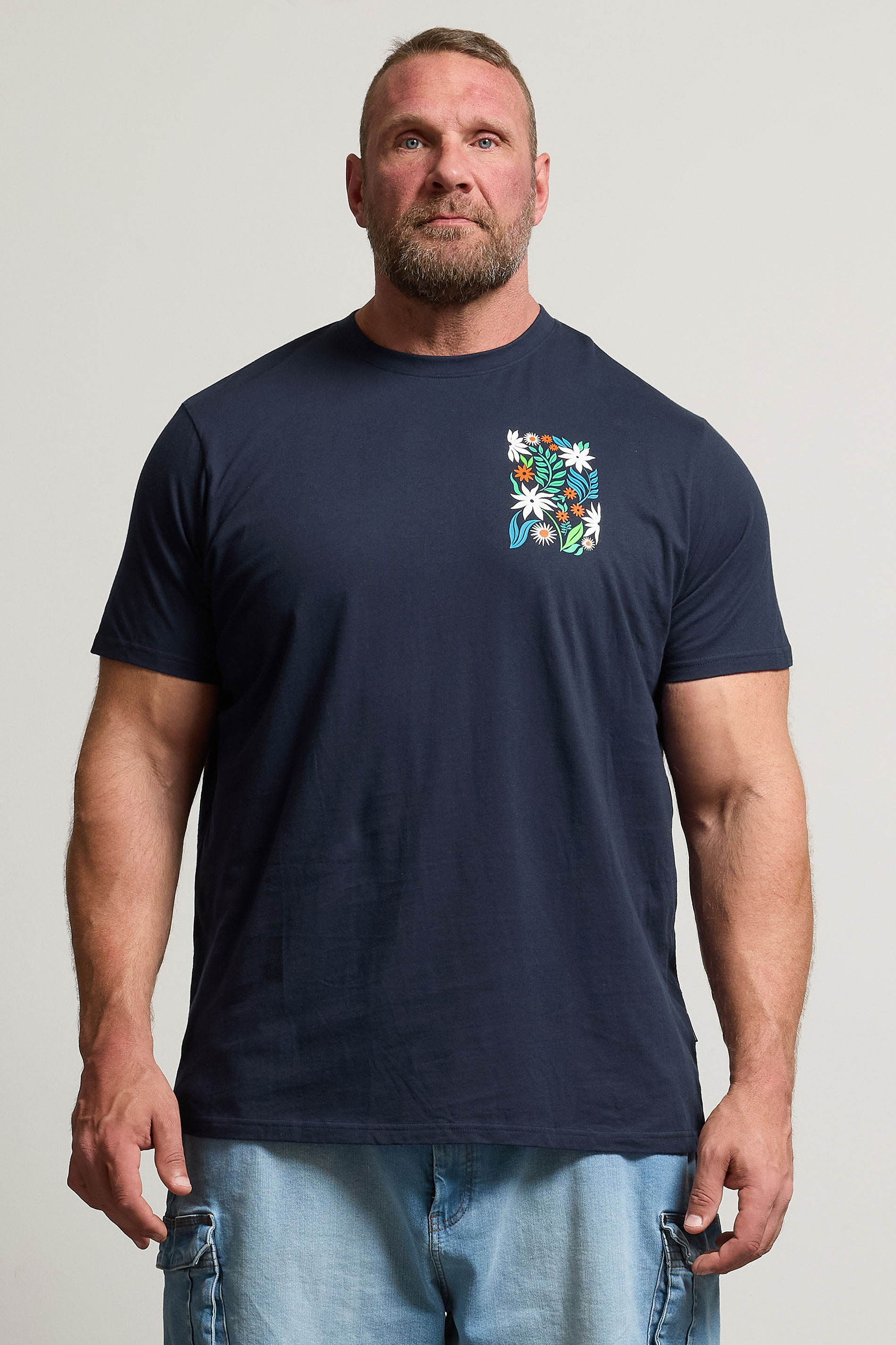 BadRhino Big &Tall Navy Blue Floral Print Graphic T-Shirt | BadRhino 3