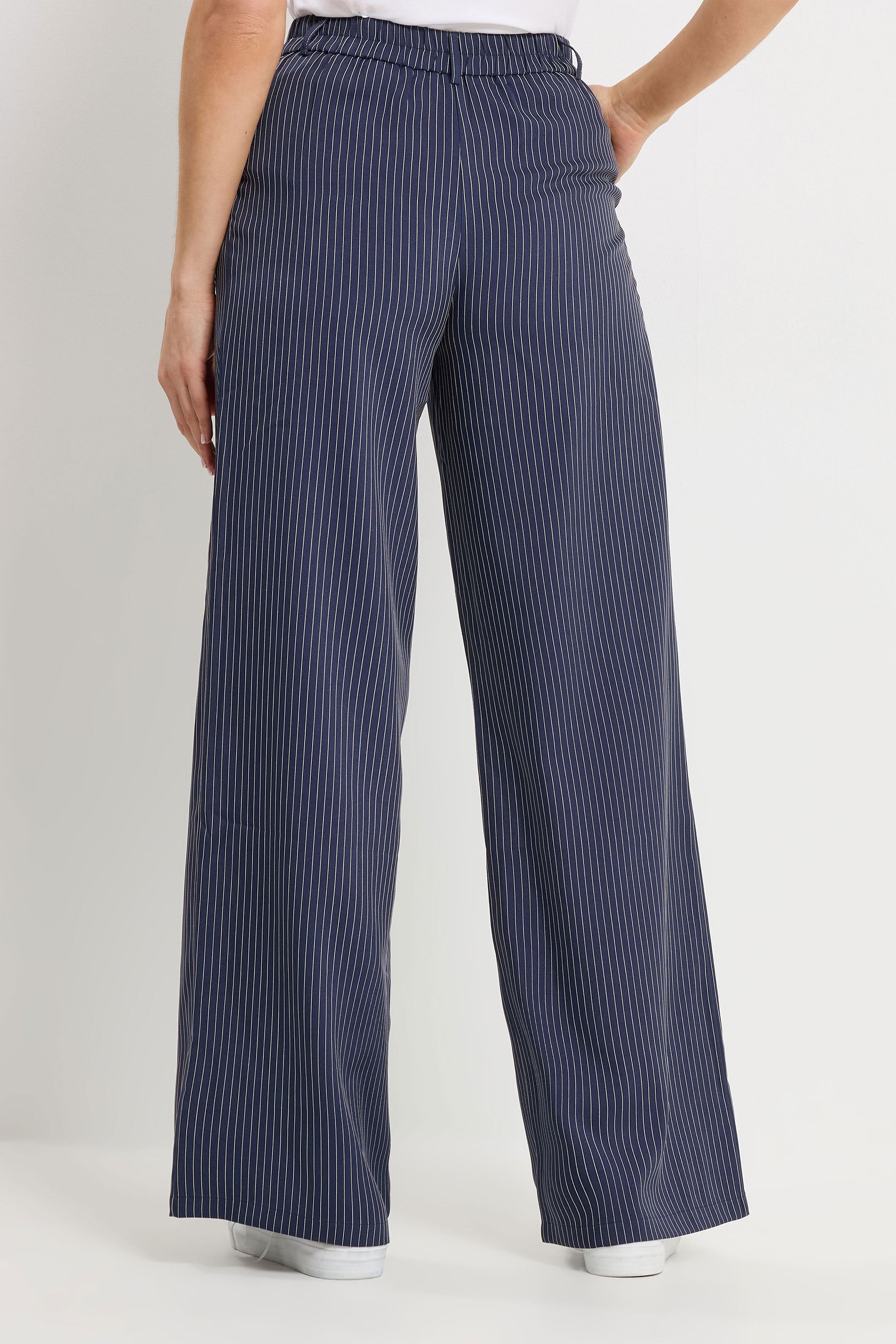 LTS Tall Women's Set Navy Blue Pinstripe Waistcoat & Wide Leg Trousers | Long Tall Sally 6