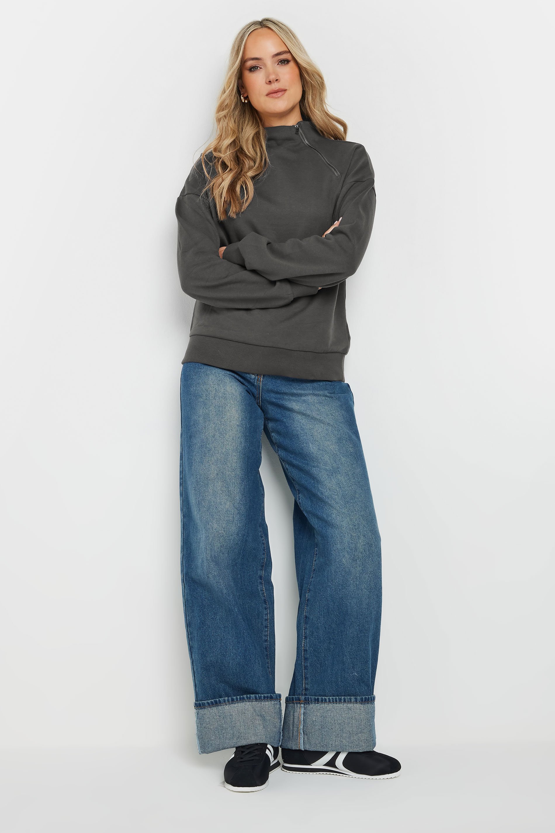 LTS Tall Charcoal Grey High Zip Neck Sweatshirt | Long Tall Sally 5
