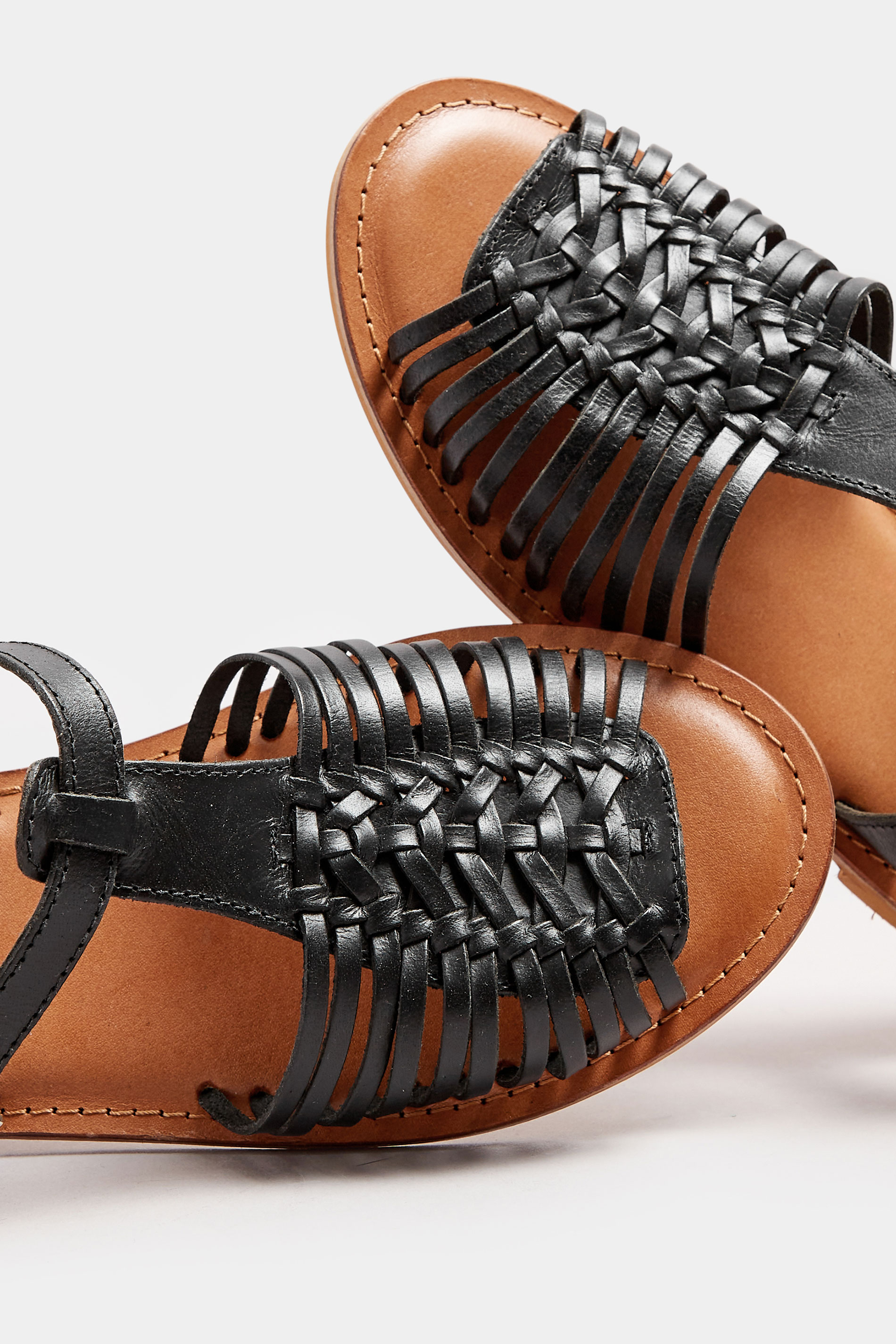 Black Leather Woven Fisherman Sandals In Extra Wide EEE Fit | Yours Clothing 6