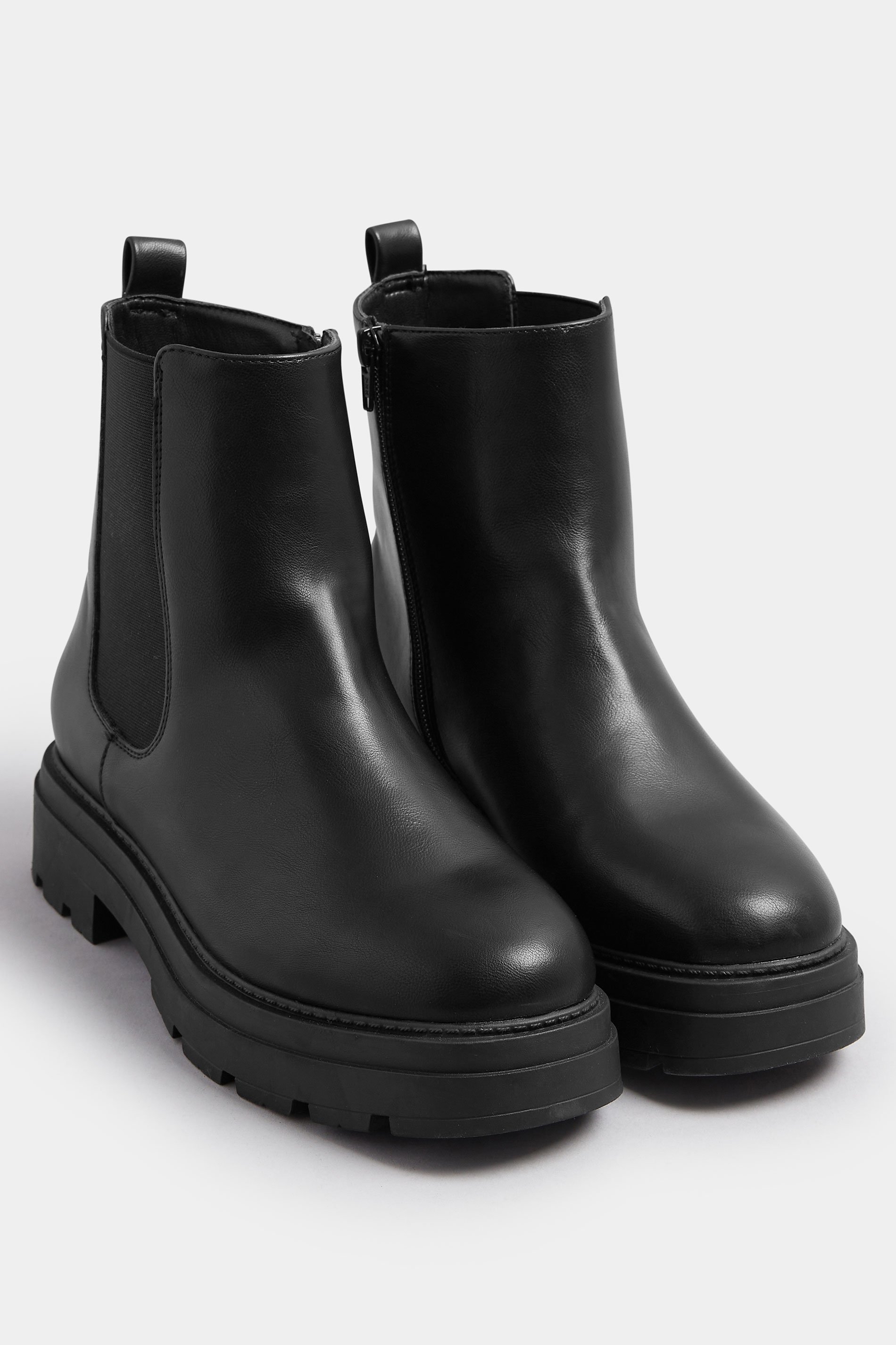 Black Faux Leather Chunky Chelsea Boots In Wide E Fit & Extra Wide EEE Fit | Yours Clothing 2