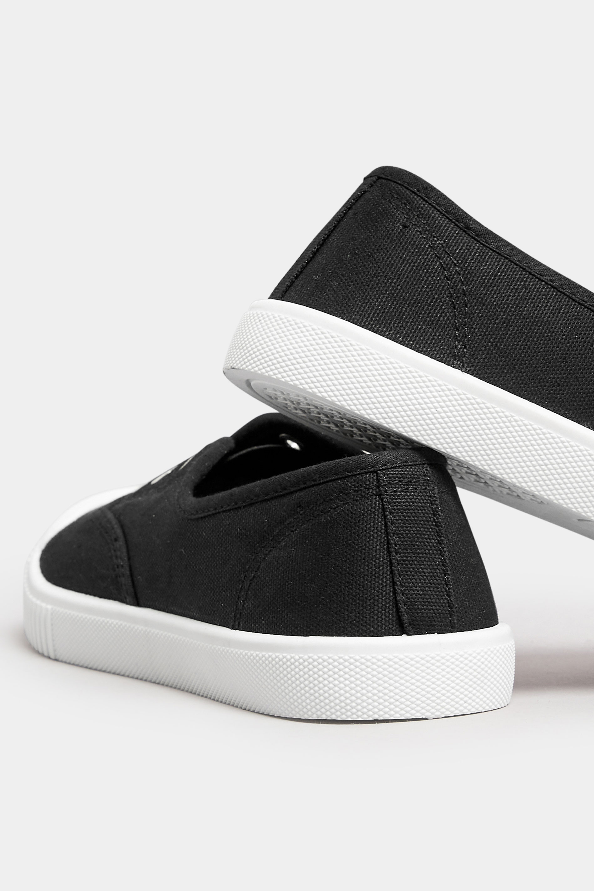 Black Canvas Slip On Trainers In Wide E Fit | Yours Clothing 4