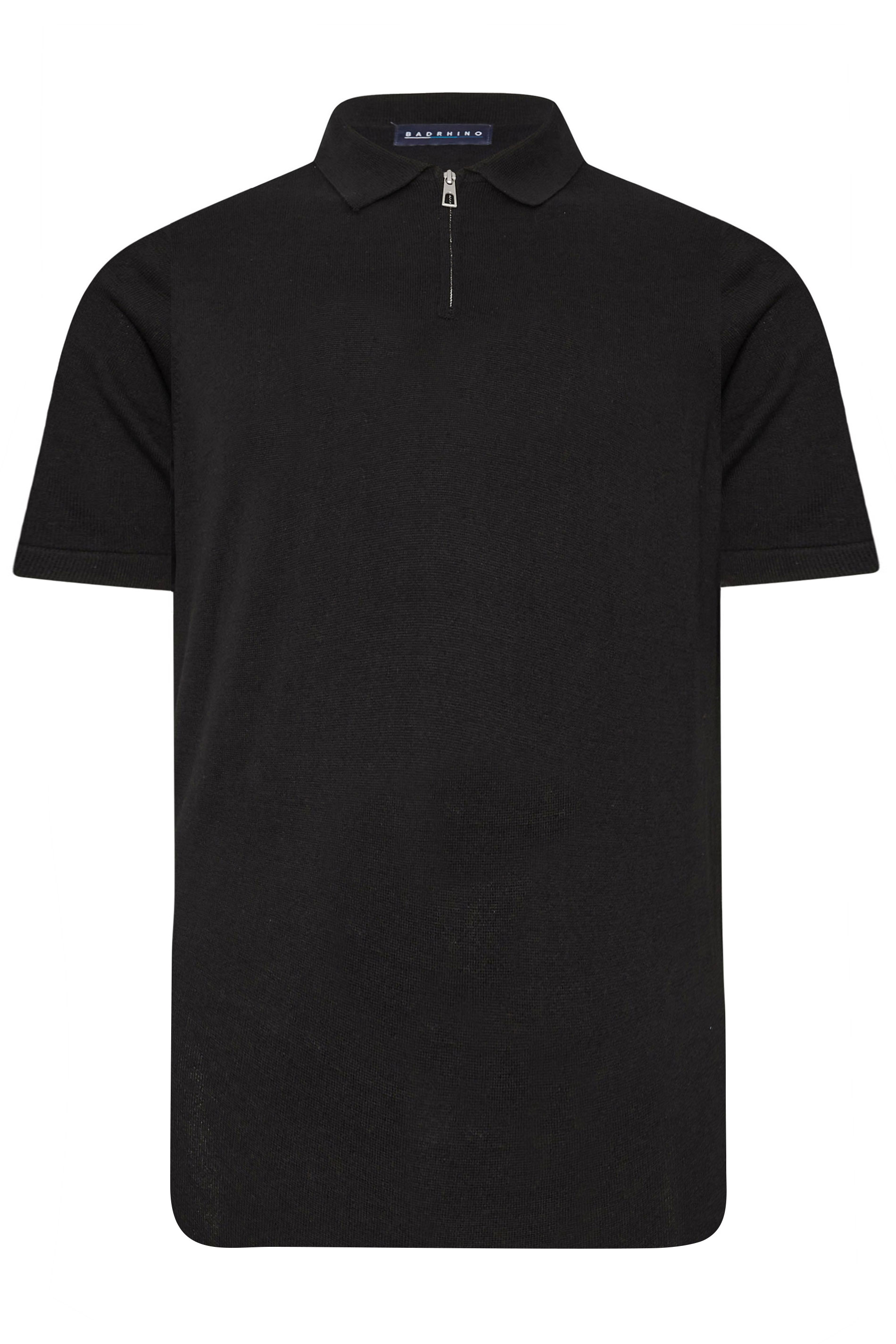 BadRhino Big & Tall Black Knitted Short Sleeve Zip Polo Shirt | BadRhino 3