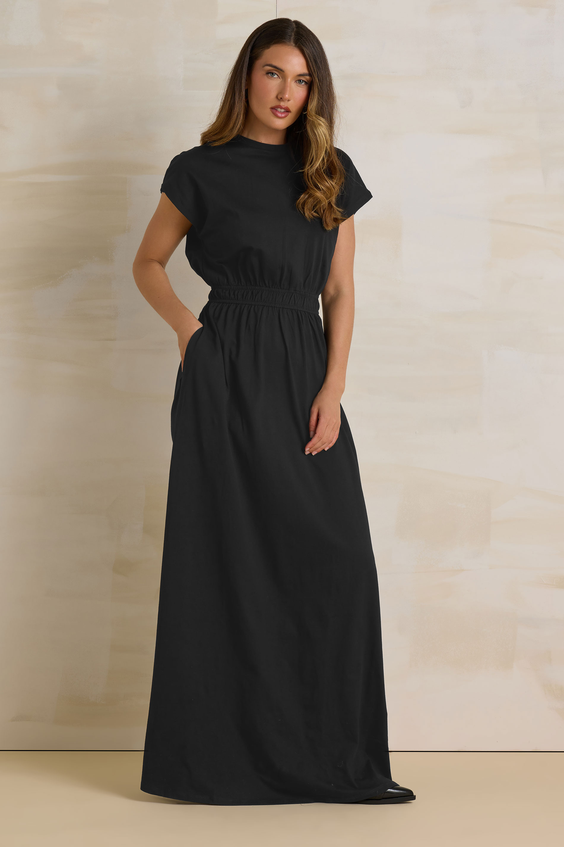 LTS Tall Black Jersey Shirred Waist Maxi Dress | Long Tall Sally 2