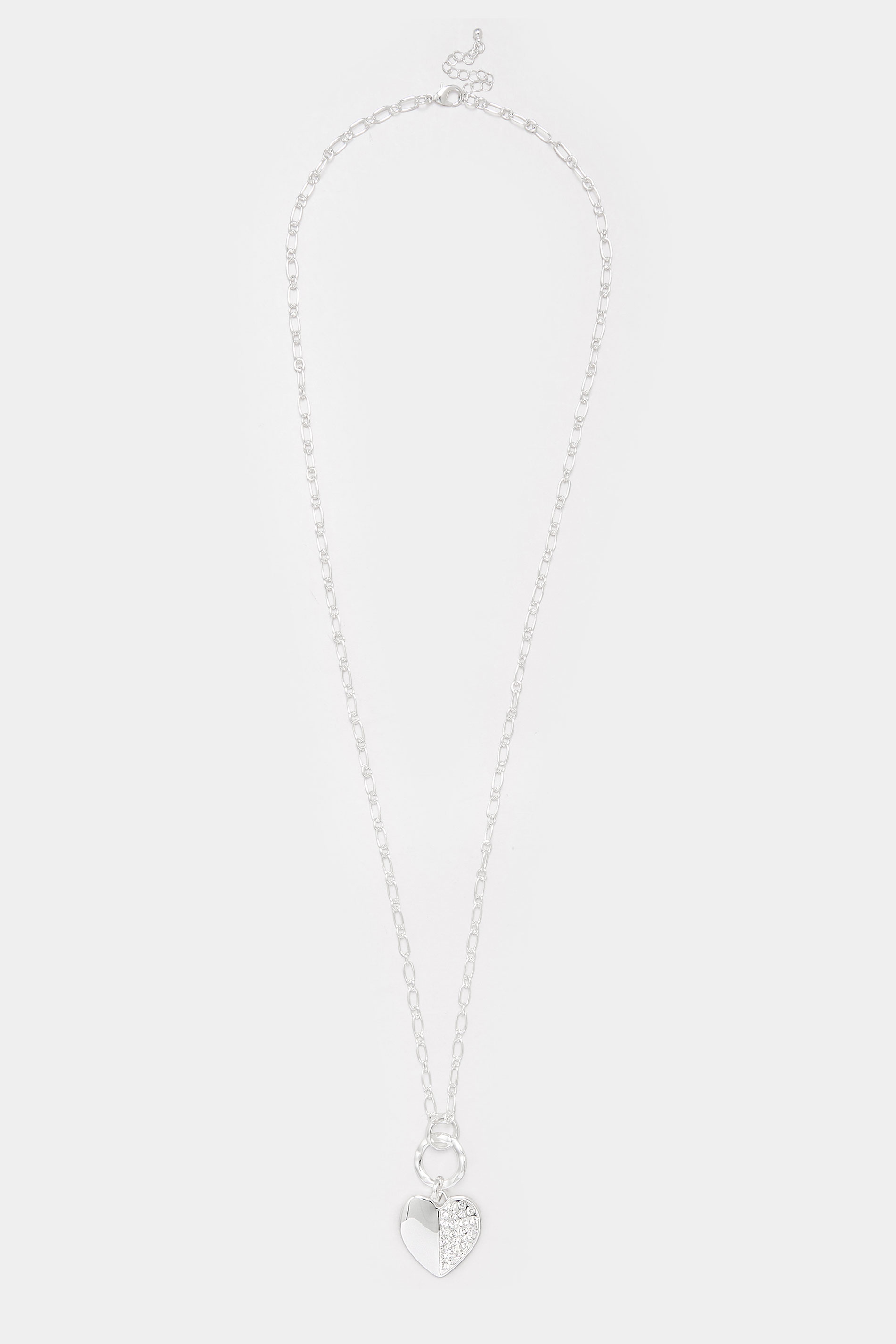 Silver Tone Diamante Chain Heart Necklace | Yours Clothing 2