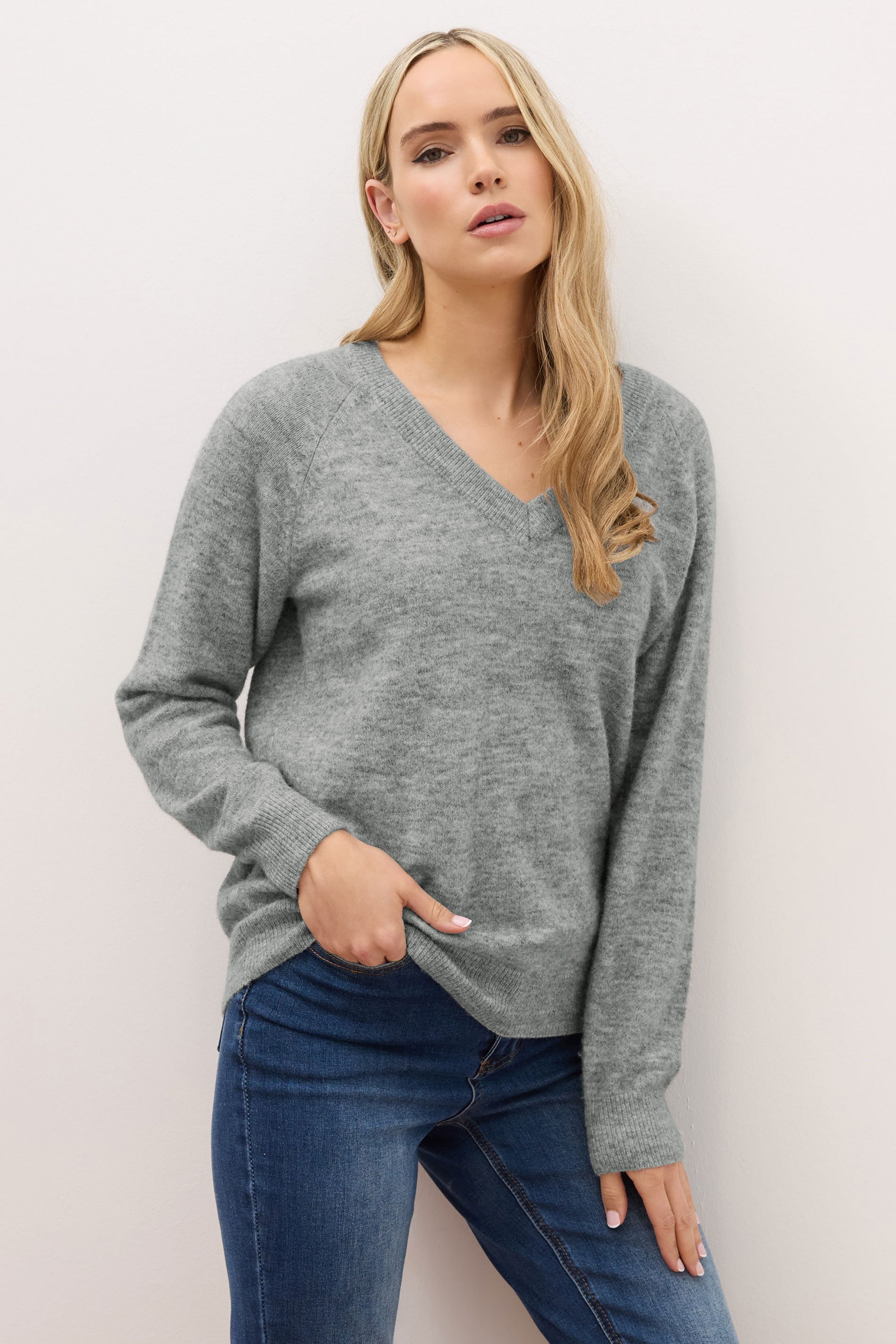 LTS PREMIUM Tall Grey Knit V-Neck Jumper | Long Tall Sally 2