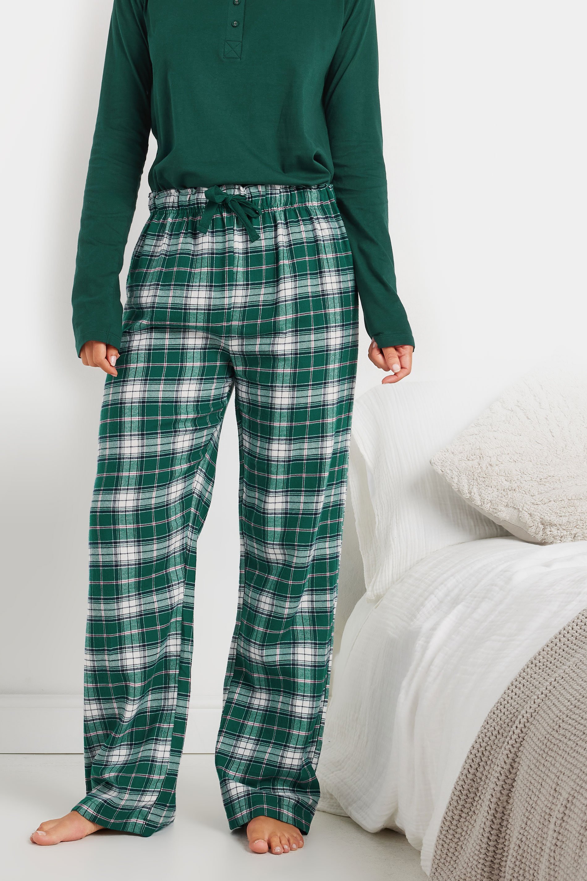 LTS Tall Forest Green Woven Check Pyjama Bottoms | Long Tall Sally 4