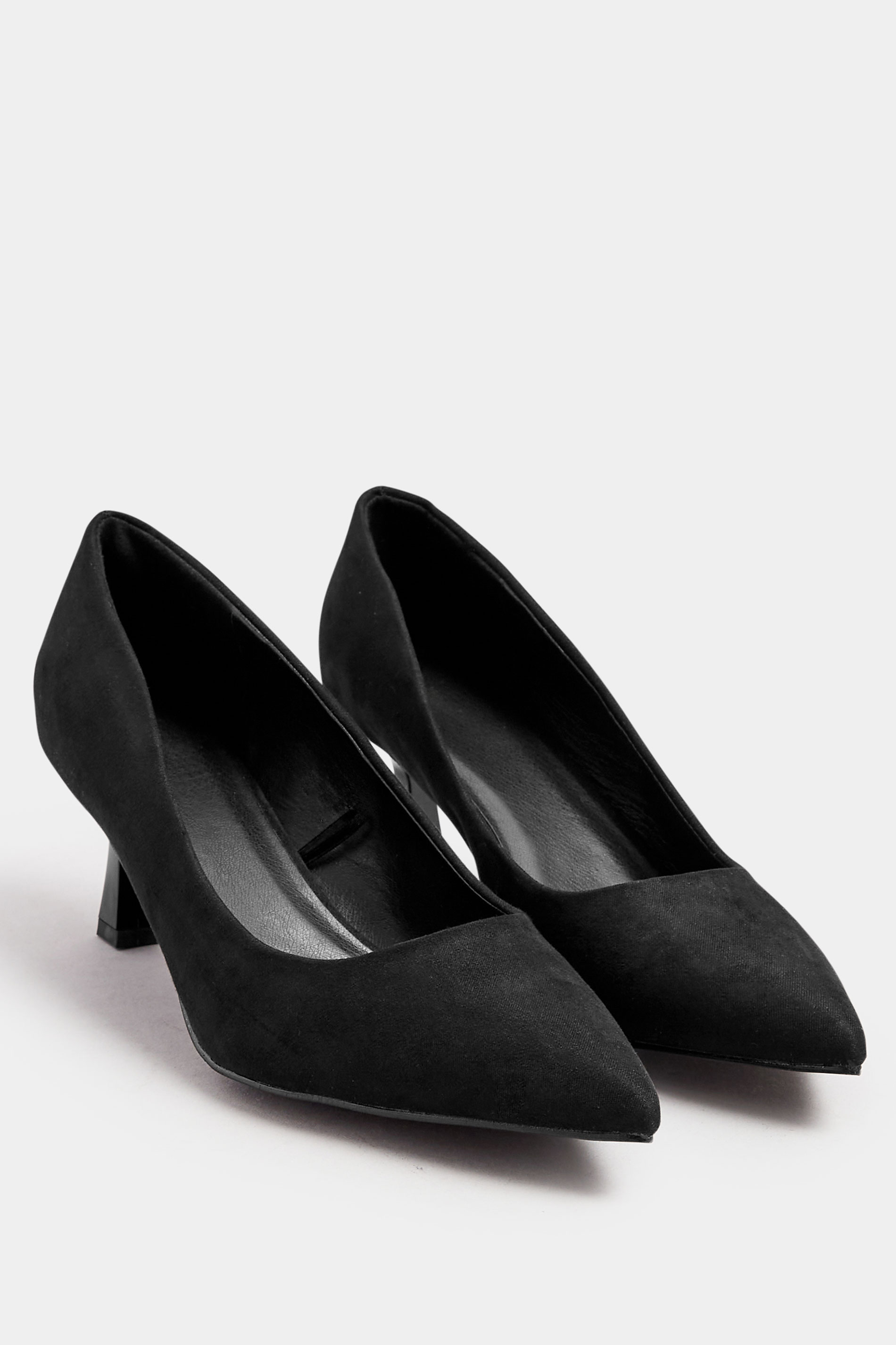 Black Faux Suede Point Court Shoes In Extra Wide EEE Fit | Yours Clothing  3