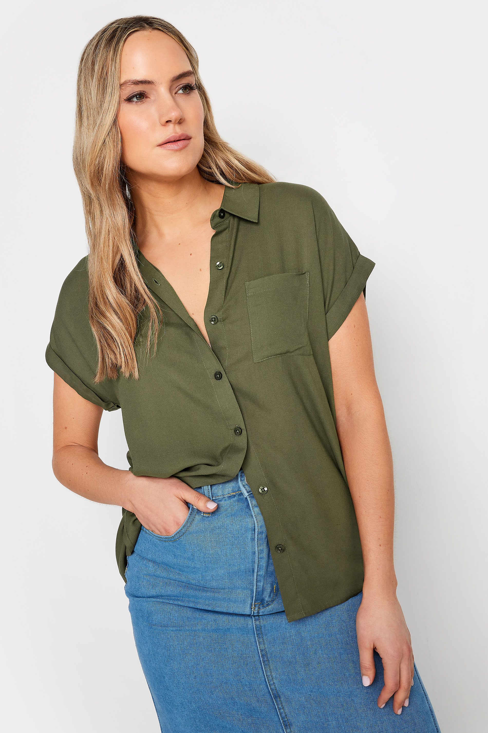LTS Tall Womens Khaki Green Short Sleeve Shirt | Long Tall Sally 1
