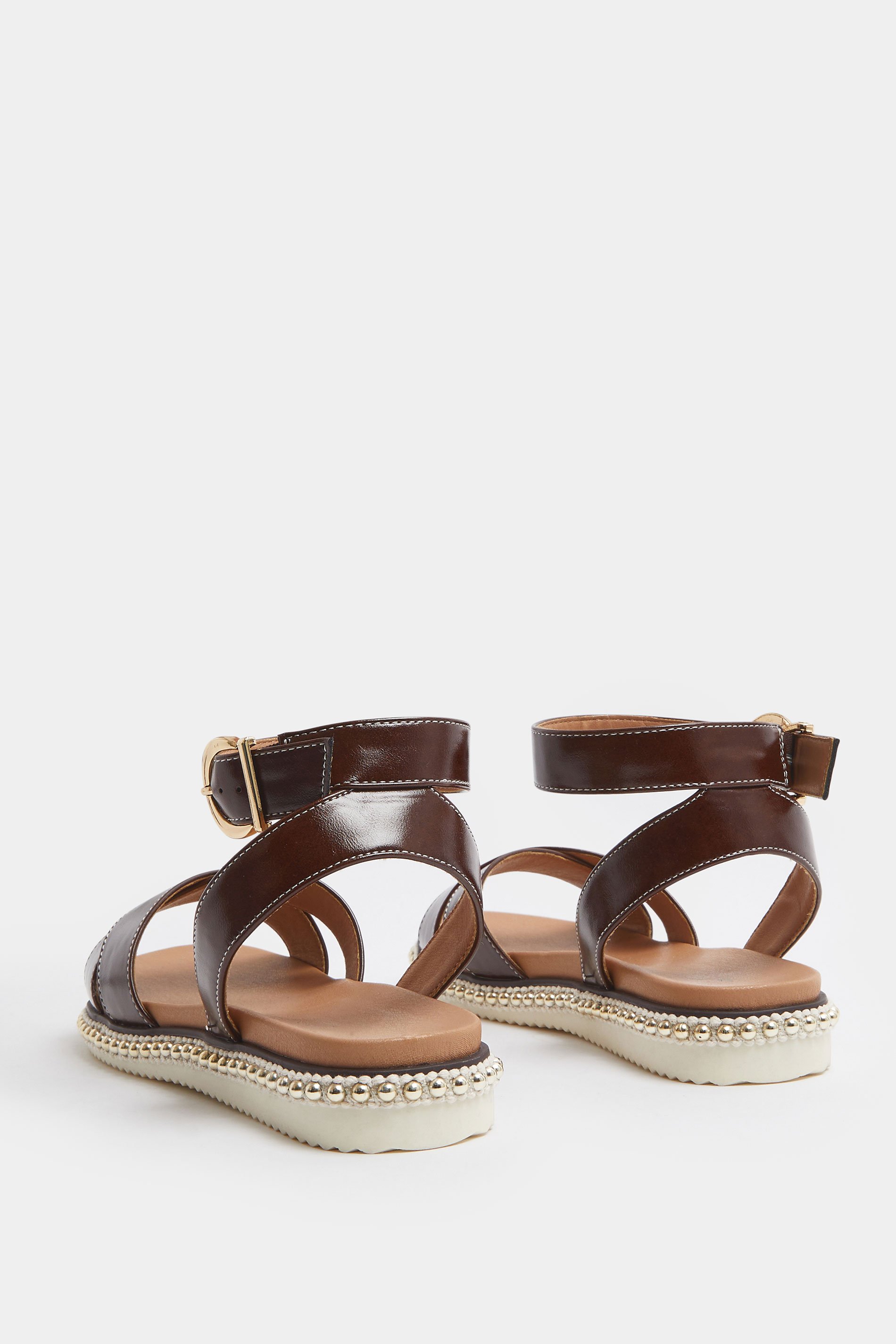Chocolate Brown Cross Over Strap Sandals In Wide E Fit | Yours Clothing 4