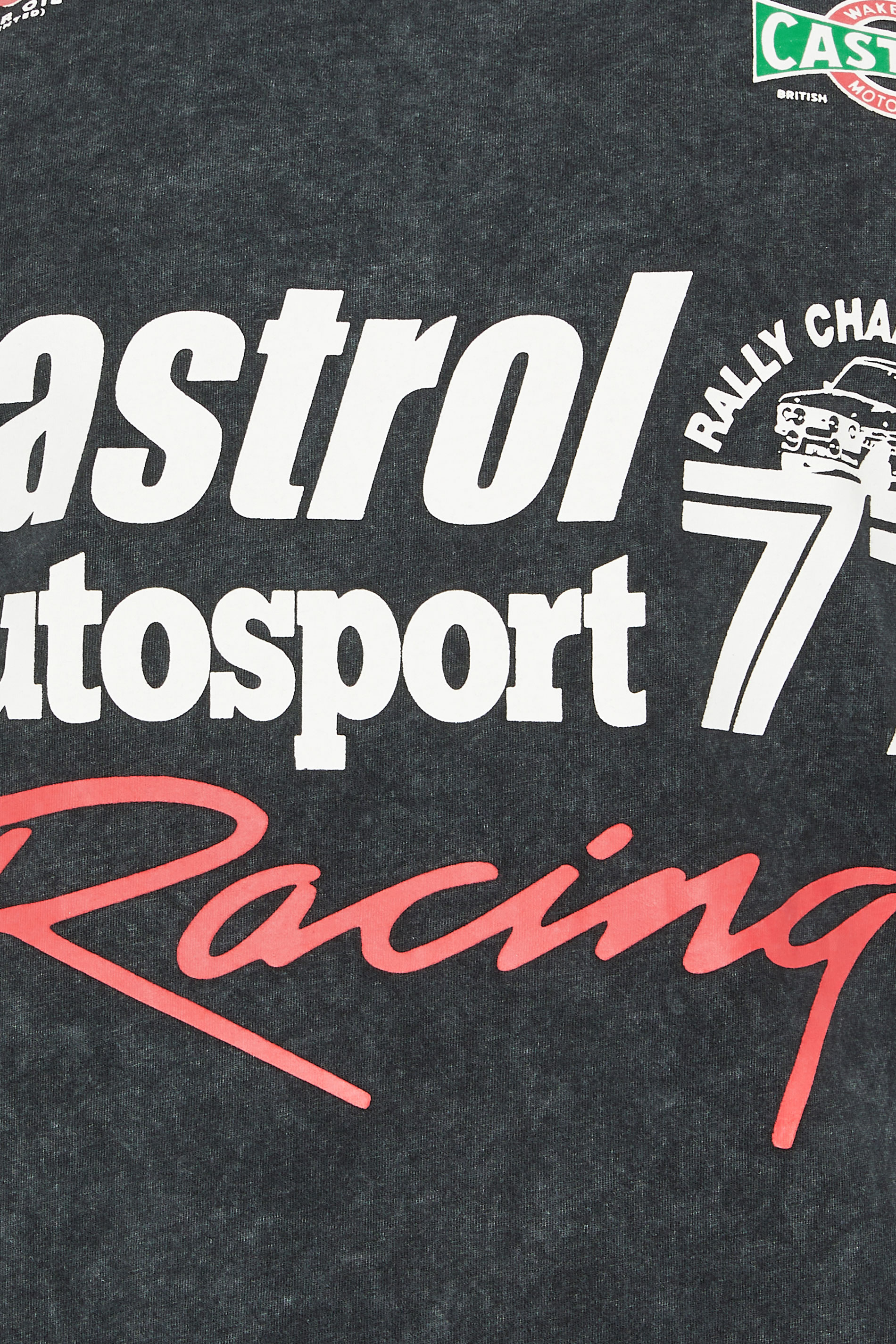 BadRhino Big & Tall Black Acid Wash Printed 'Castrol' T-Shirt | BadRhino 5