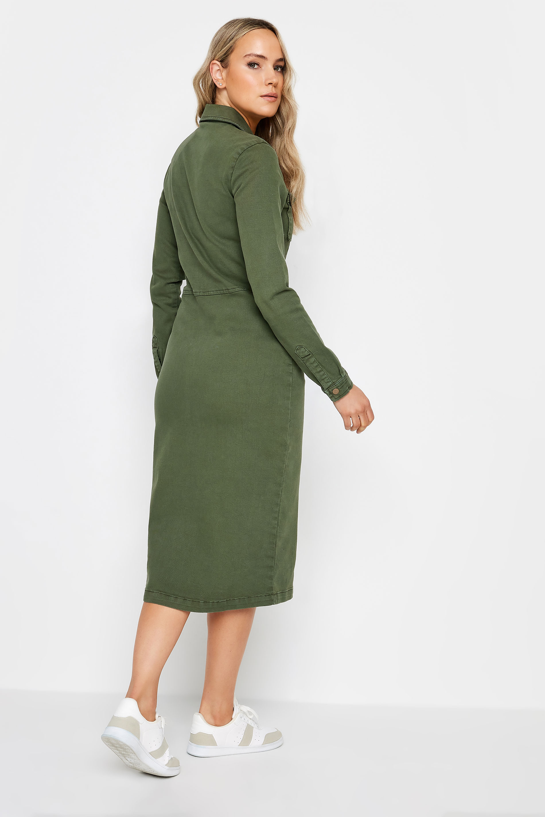 LTS Tall Womens Khaki Green Denim Zip Through Midi Dress | Long Tall Sally 2