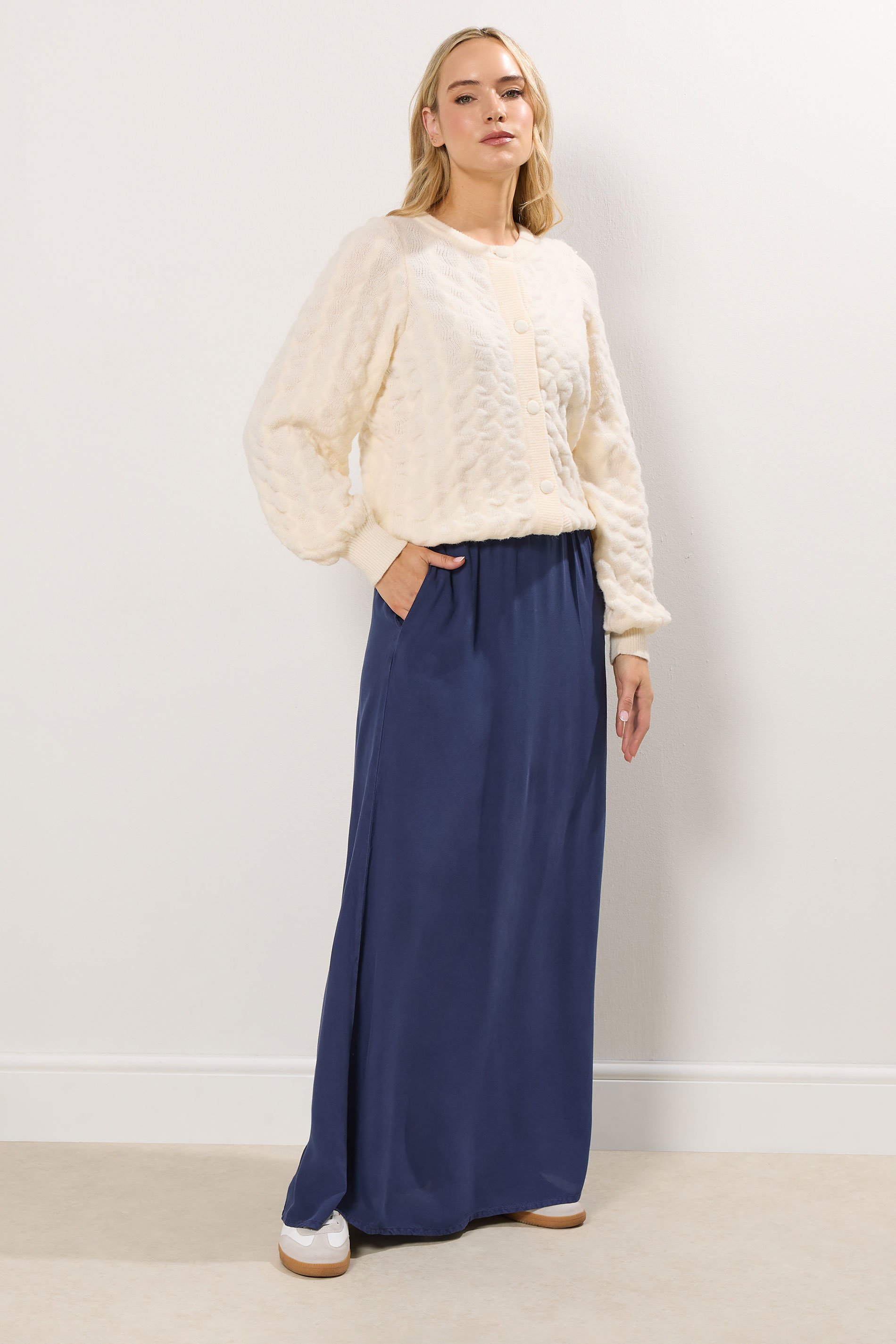 LTS Tall Navy Blue Acid Wash Side Split Maxi Skirt | Long Tall Sally 1