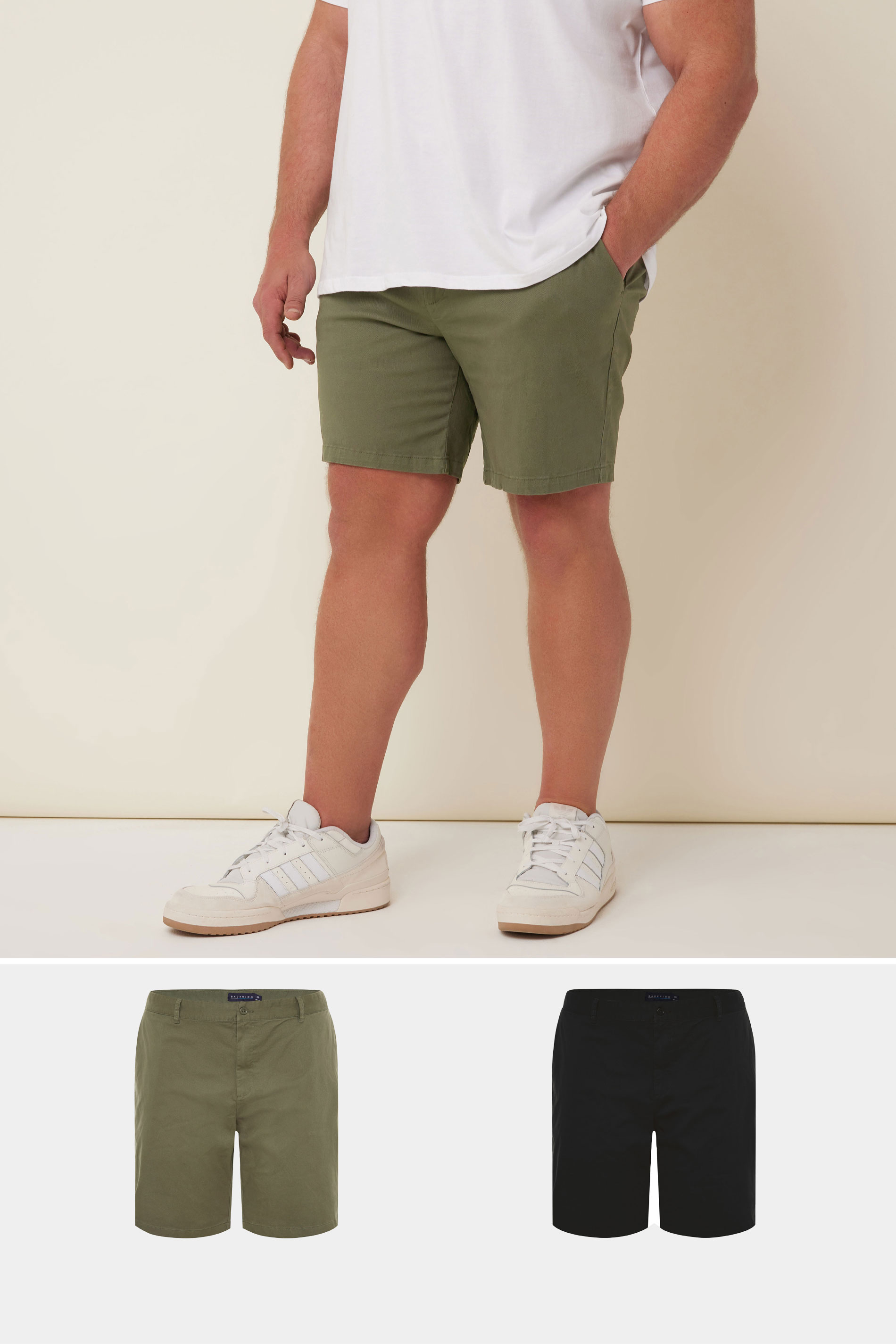 BadRhino Big & Tall 2 PACK Black & Khaki Green Stretch Chino Shorts | BadRhino 1