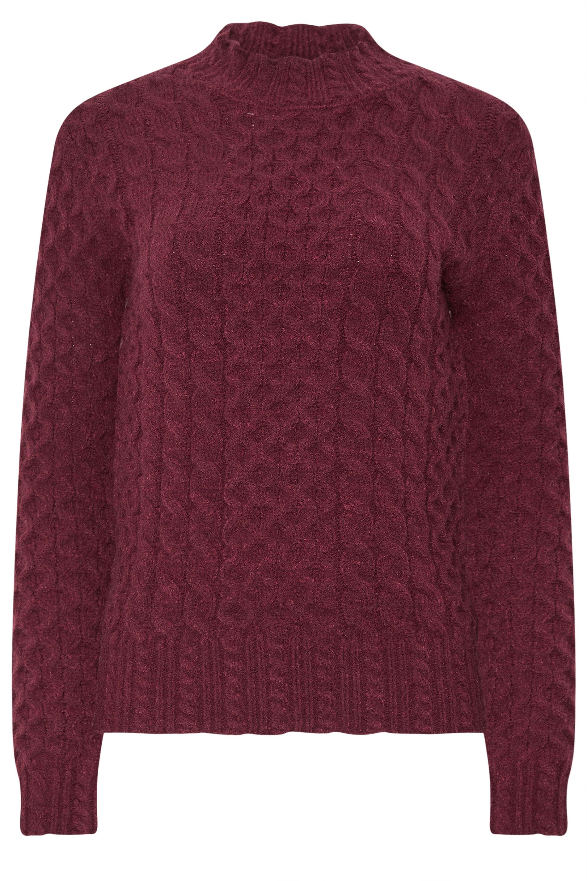 LTS Tall Burgundy Red Cable Knit Frill Jumper | Long Tall Sally 6